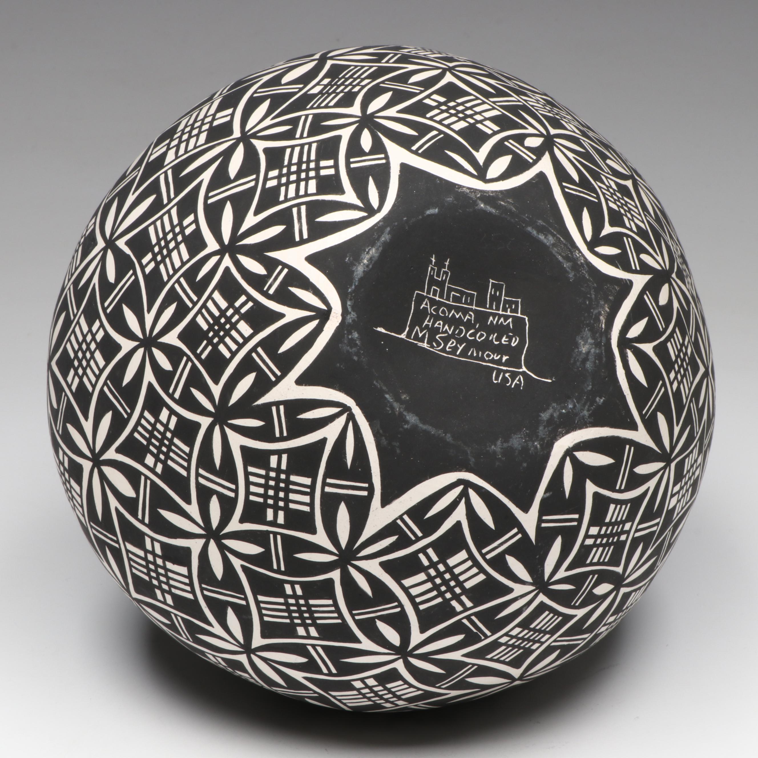Mary Seymour Acoma Pueblo Black on White Olla