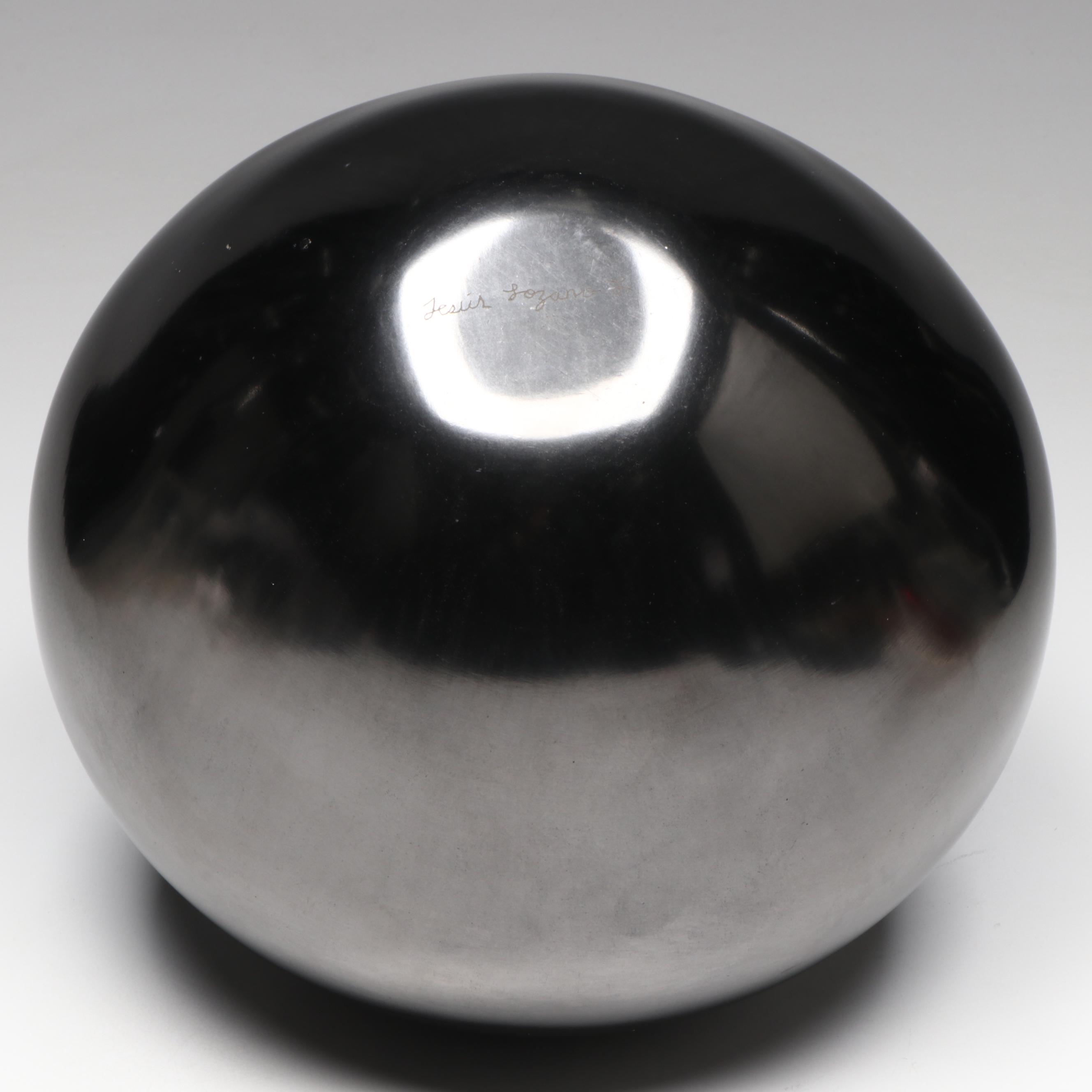 Jesus Lazano Mata Ortiz Pueblo Black Pottery Vessel