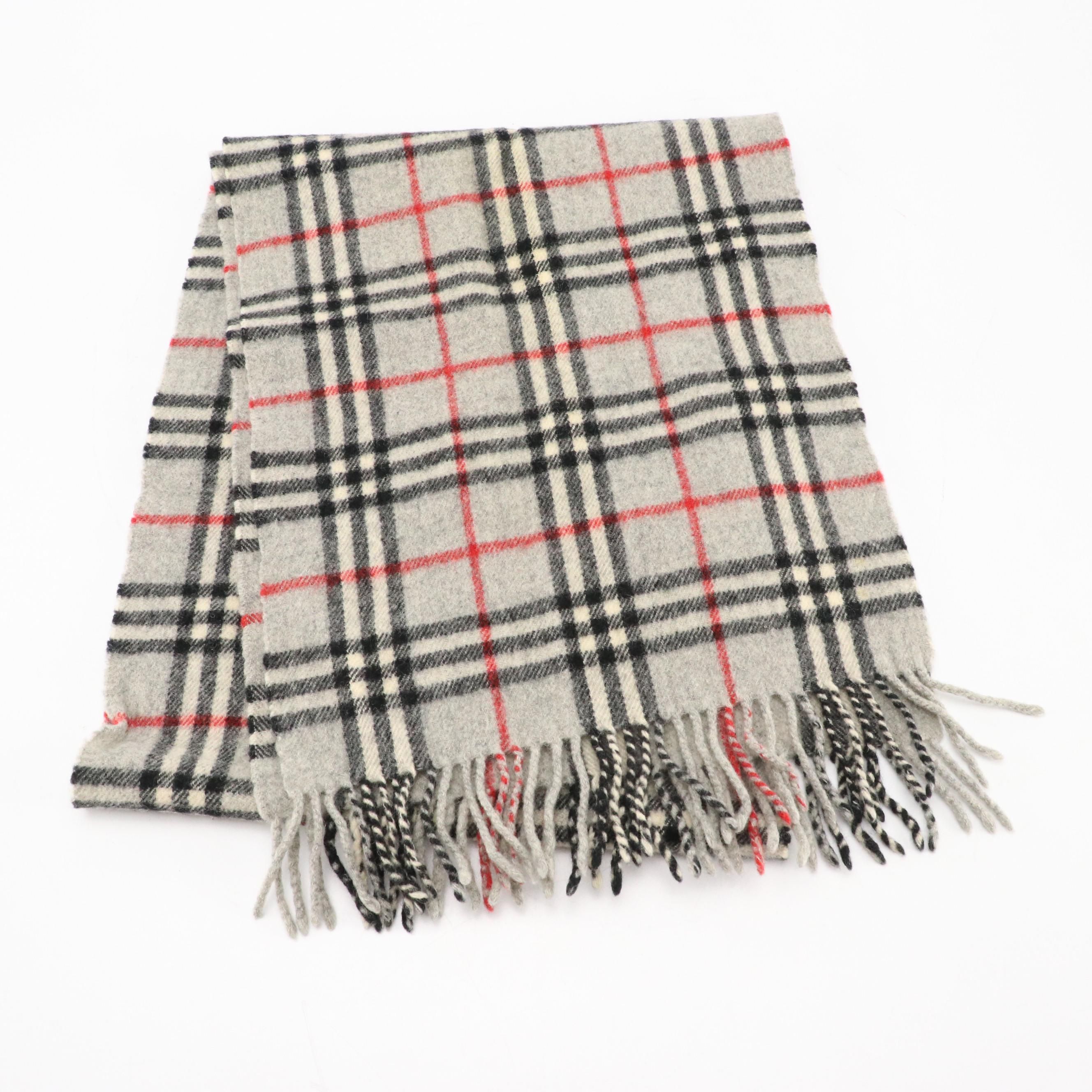 Burberry Grey House Check Lambswool Fringe Scarf