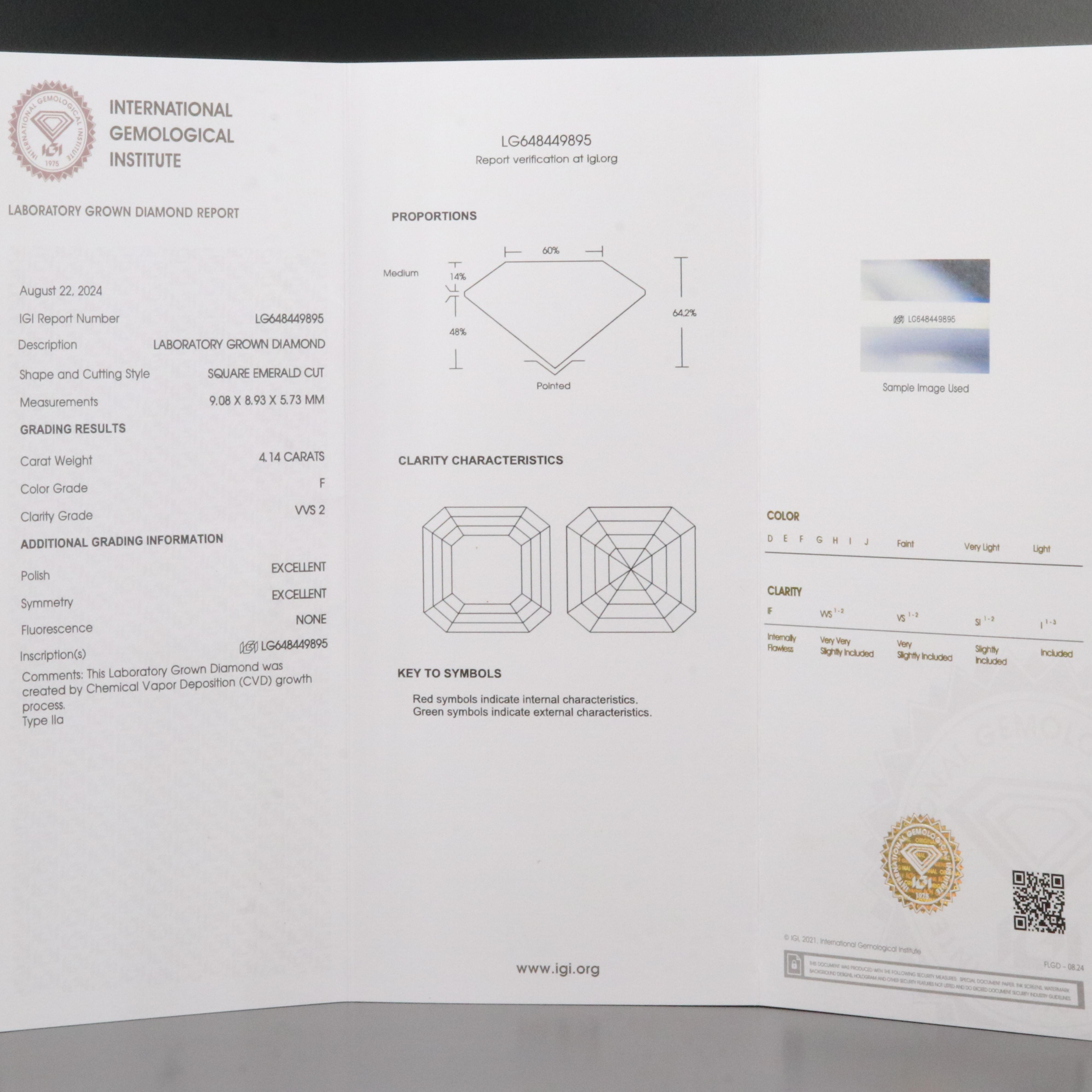 Loose 4.14 CT Lab Grown Diamond with IGI Report