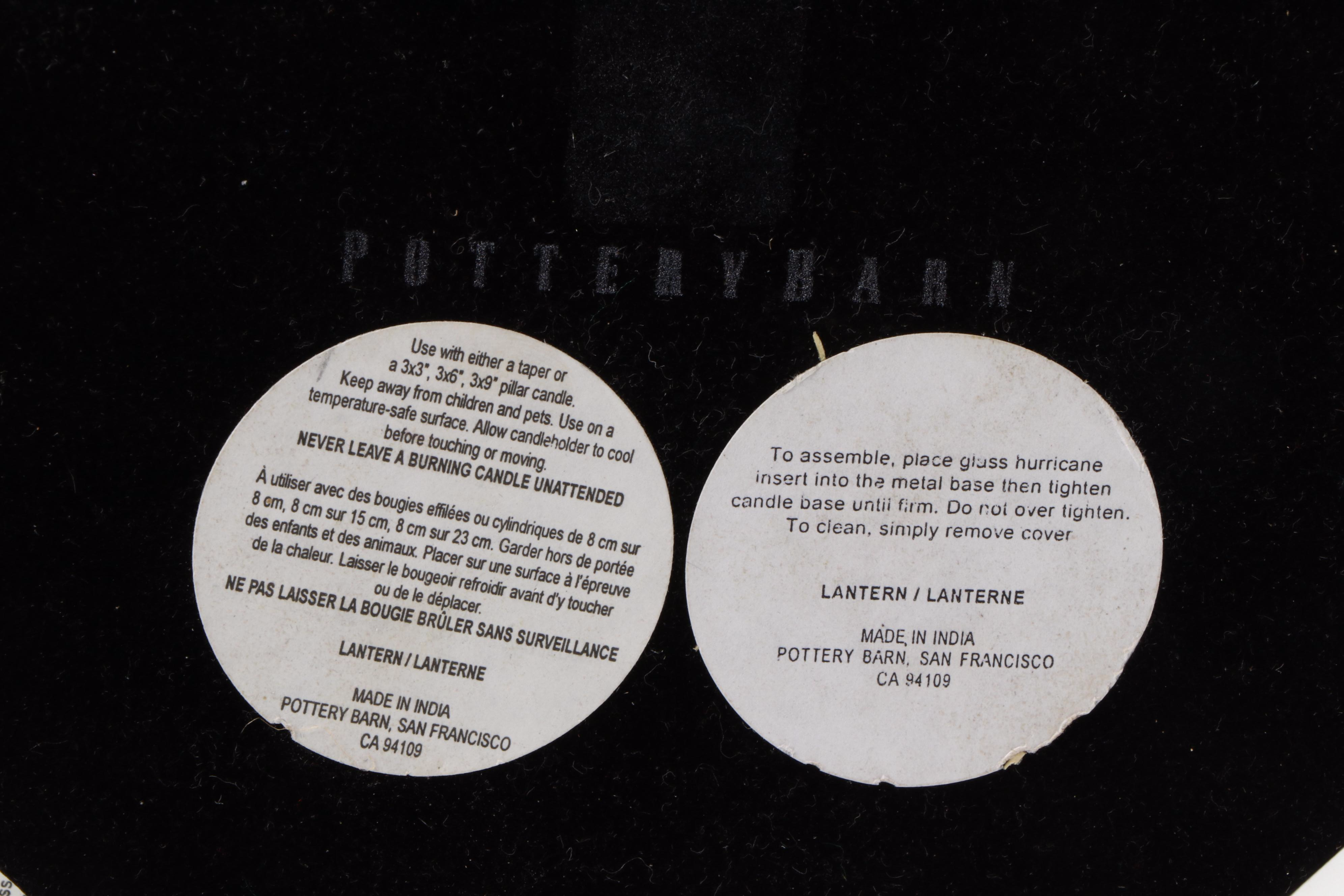 Pottery Barn Footed Hurricane Candle Holders with Candles