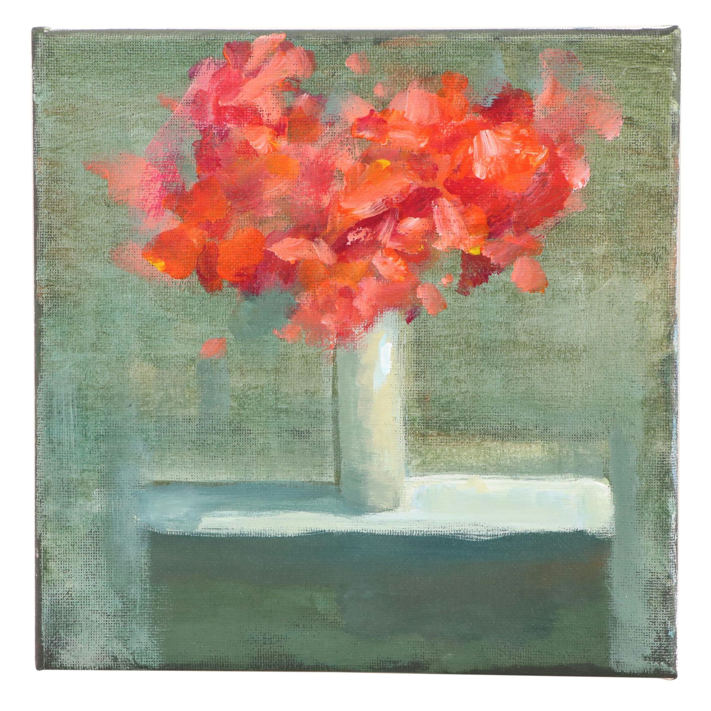 Elle Raines Floral Still Life Acrylic Painting, 21st Century
