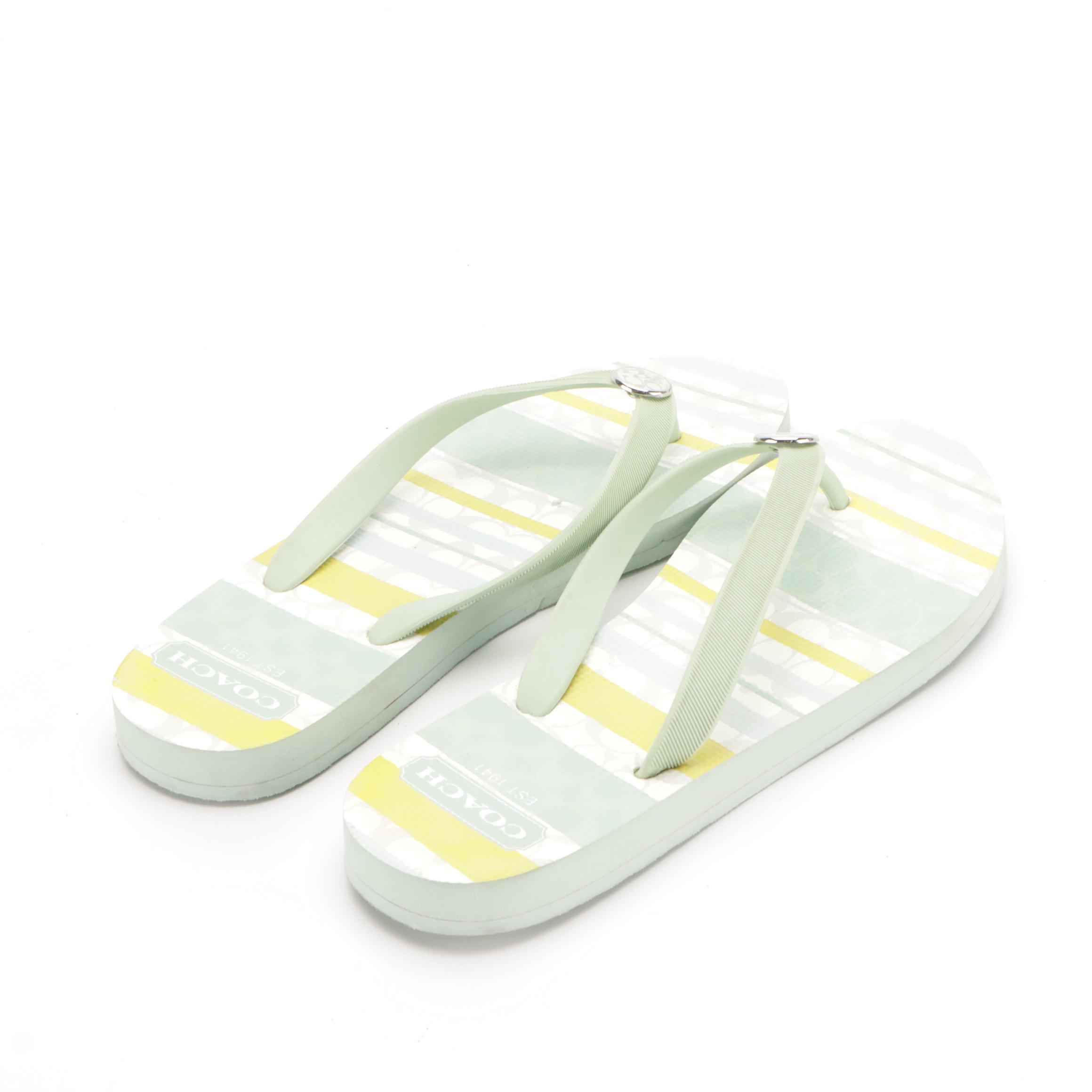 Tory Burch Monroe Leather Thongs with Boxes, Coach Logo Rubber Flip-Flops