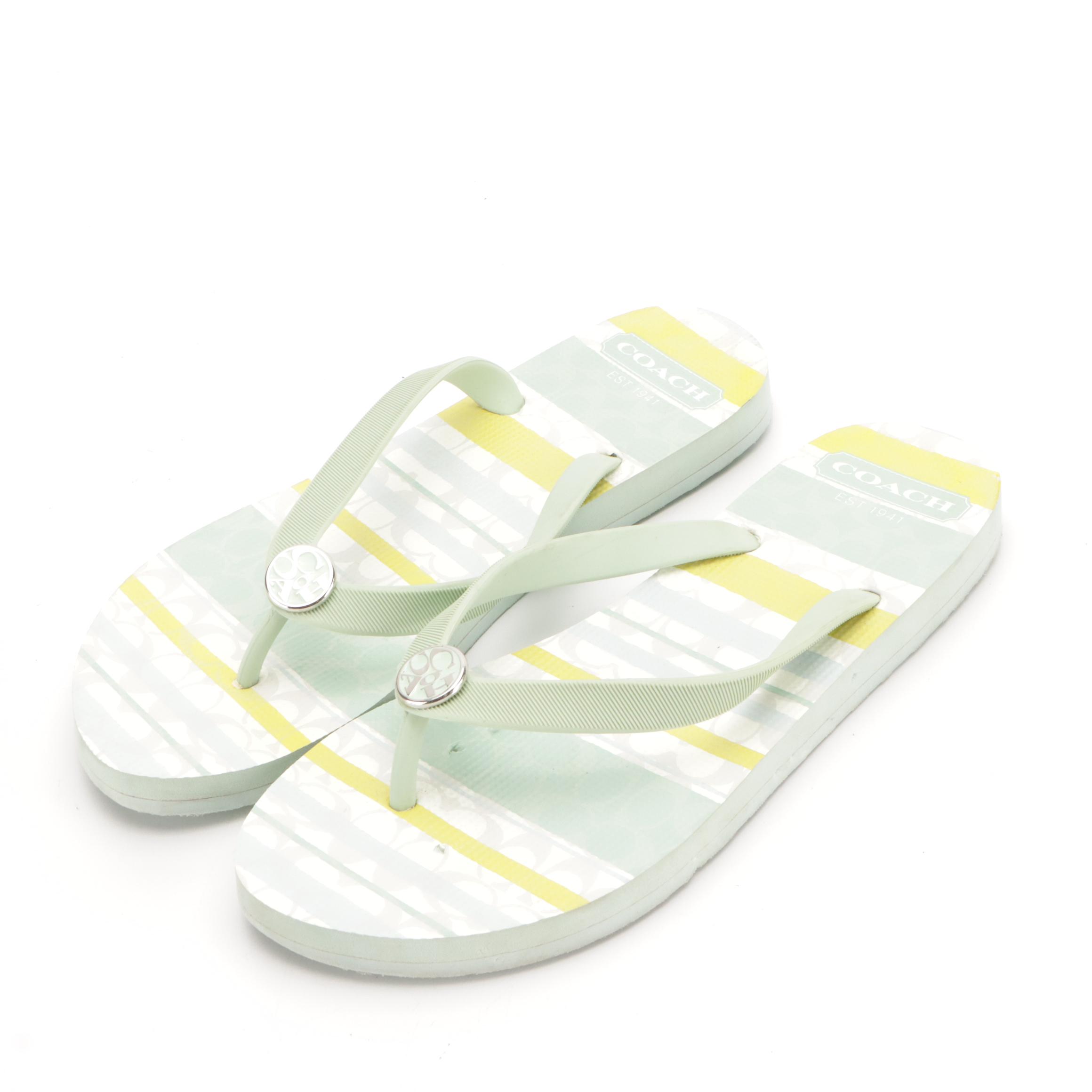 Tory Burch Monroe Leather Thongs with Boxes, Coach Logo Rubber Flip-Flops