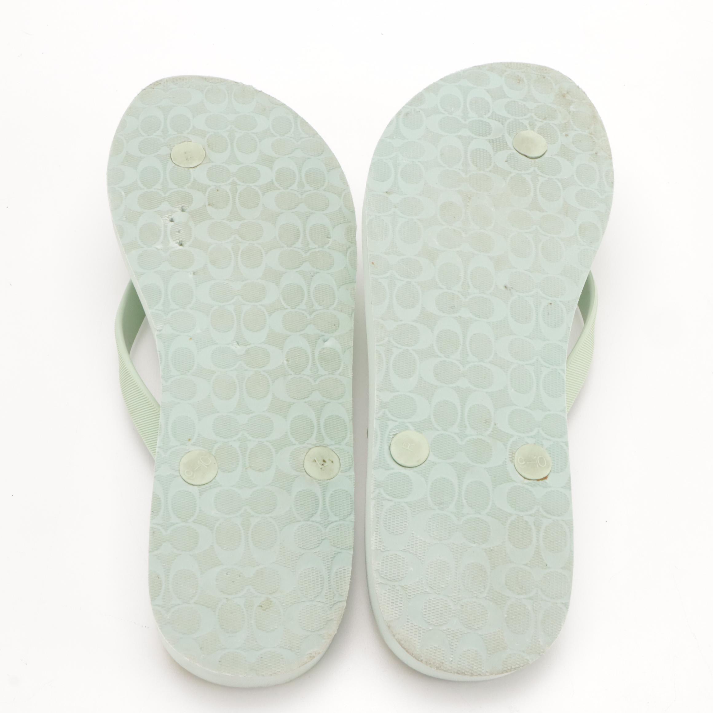 Tory Burch Monroe Leather Thongs with Boxes, Coach Logo Rubber Flip-Flops