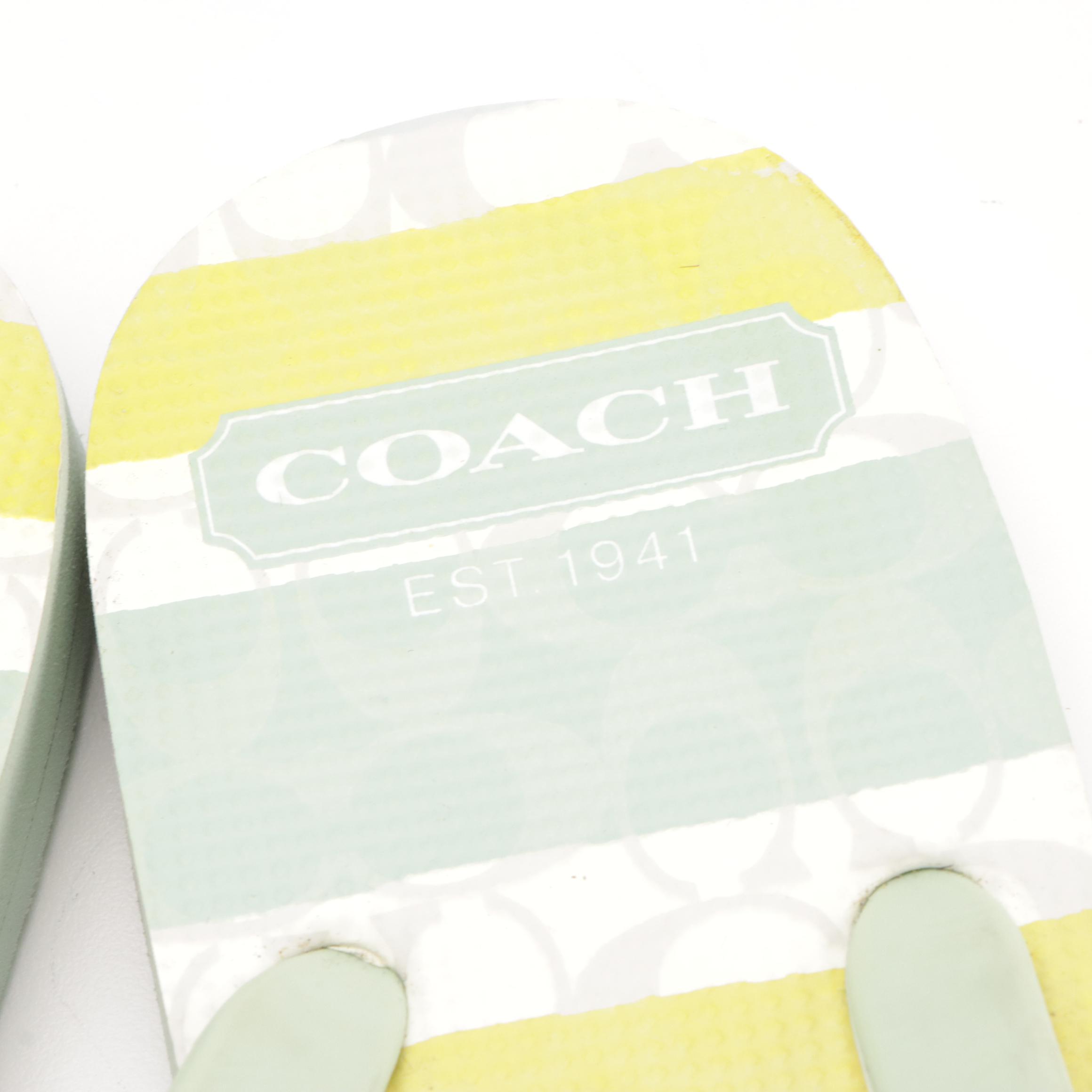 Tory Burch Monroe Leather Thongs with Boxes, Coach Logo Rubber Flip-Flops