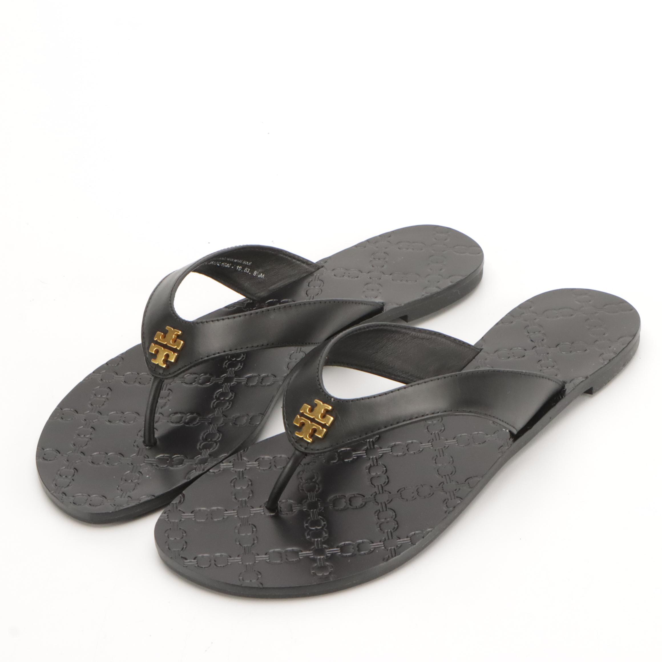 Tory Burch Monroe Leather Thongs with Boxes, Coach Logo Rubber Flip-Flops