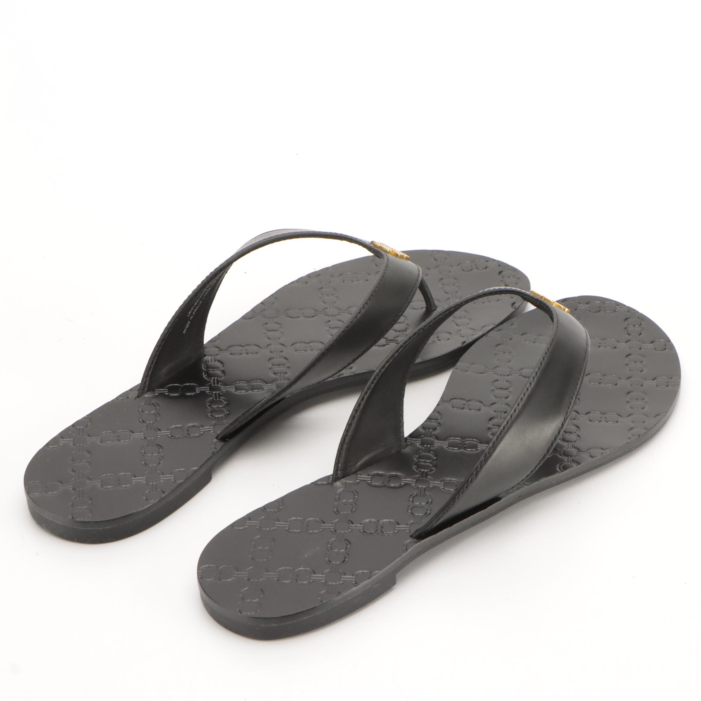 Tory Burch Monroe Leather Thongs with Boxes, Coach Logo Rubber Flip-Flops