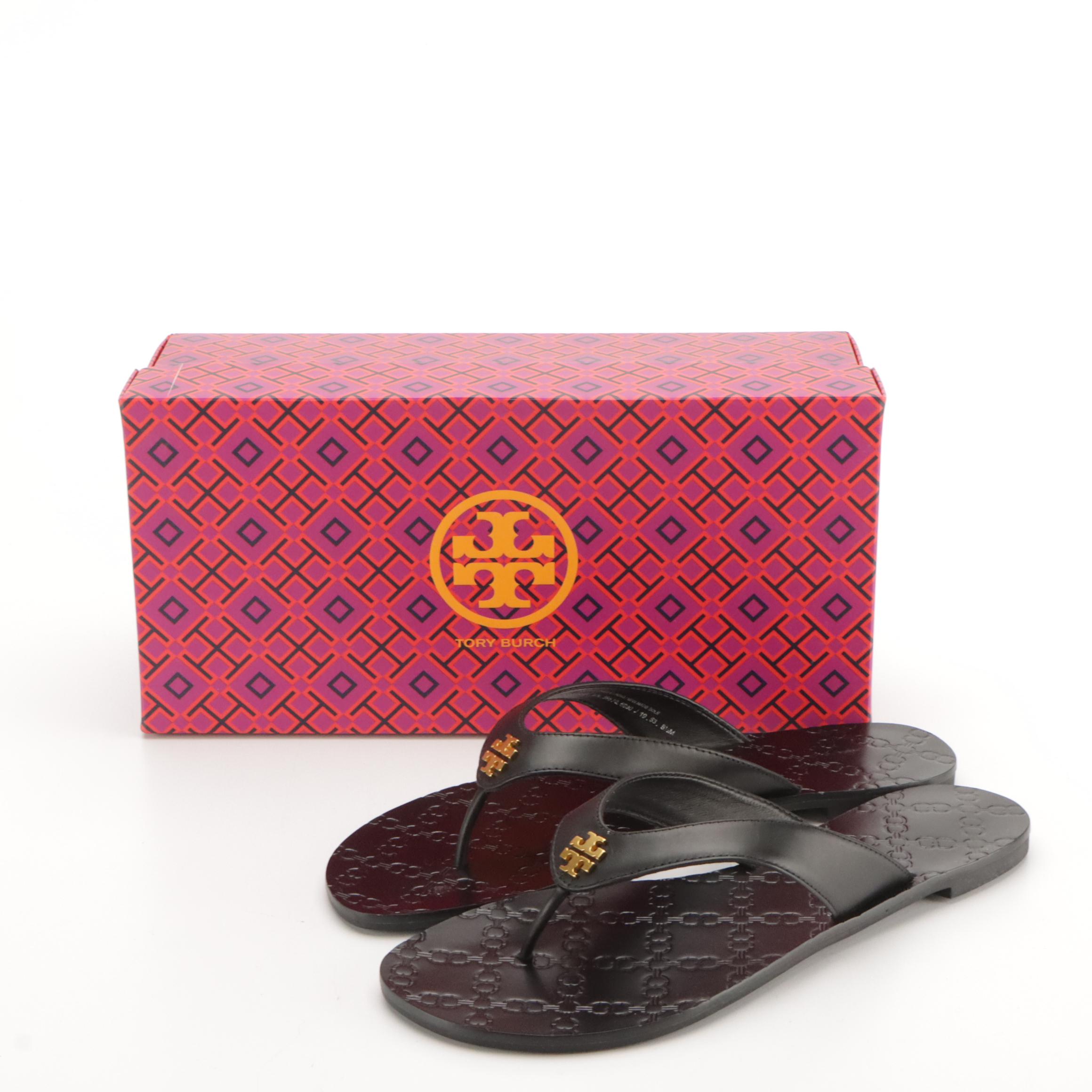 Tory Burch Monroe Leather Thongs with Boxes, Coach Logo Rubber Flip-Flops