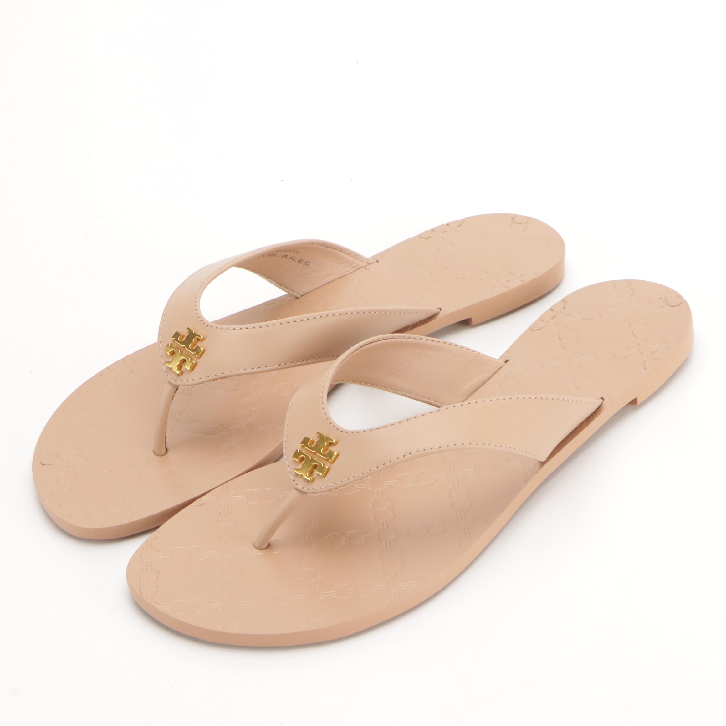 Tory Burch Monroe Leather Thongs with Boxes, Coach Logo Rubber Flip-Flops