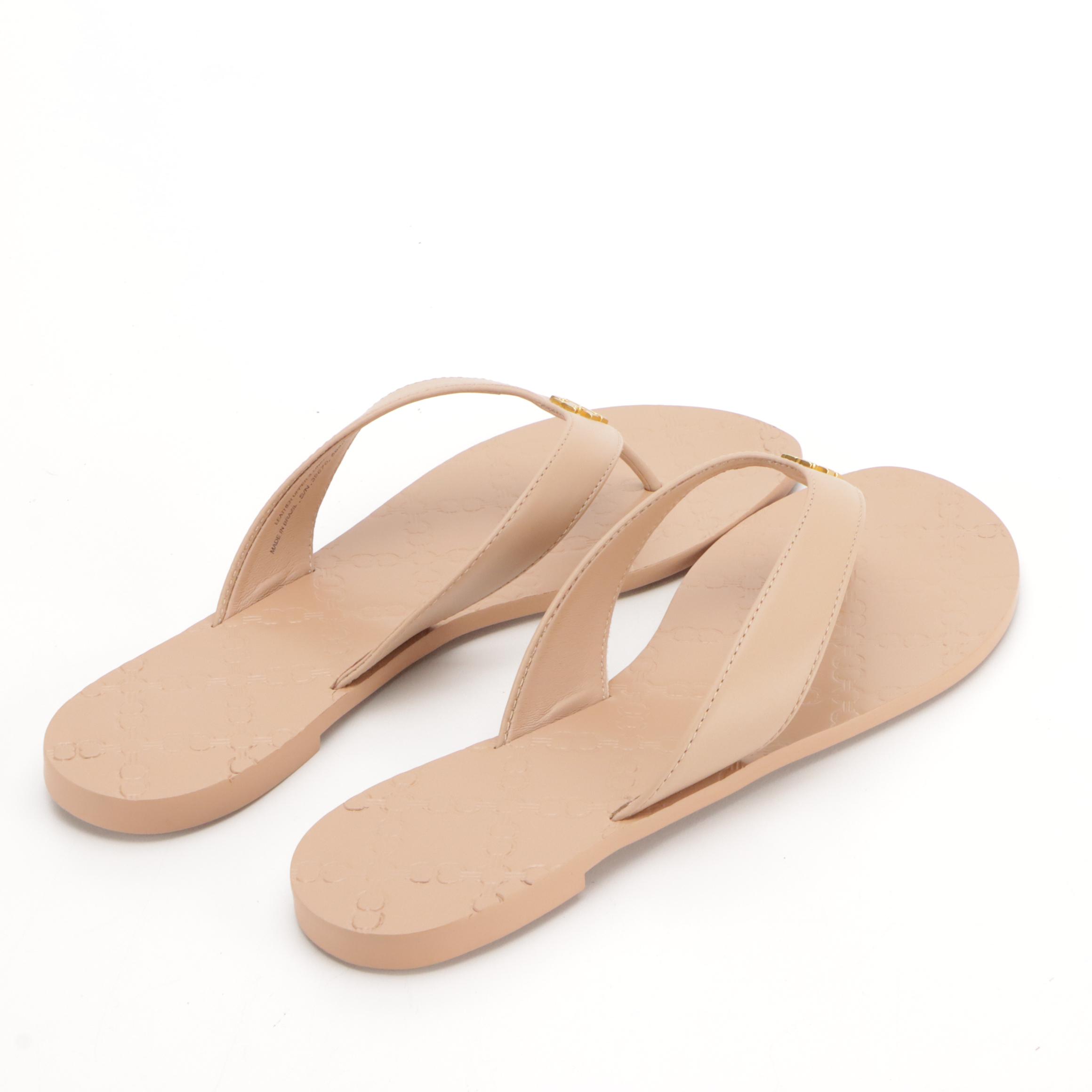 Tory Burch Monroe Leather Thongs with Boxes, Coach Logo Rubber Flip-Flops