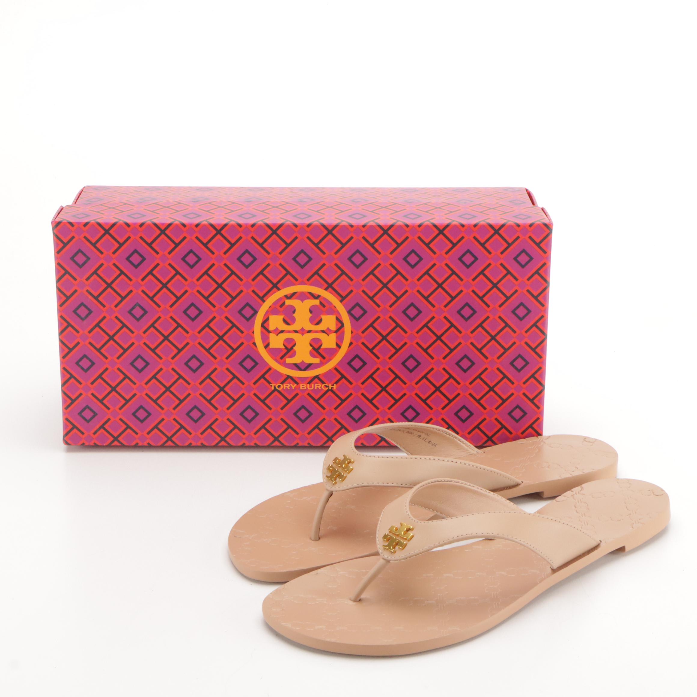 Tory Burch Monroe Leather Thongs with Boxes, Coach Logo Rubber Flip-Flops