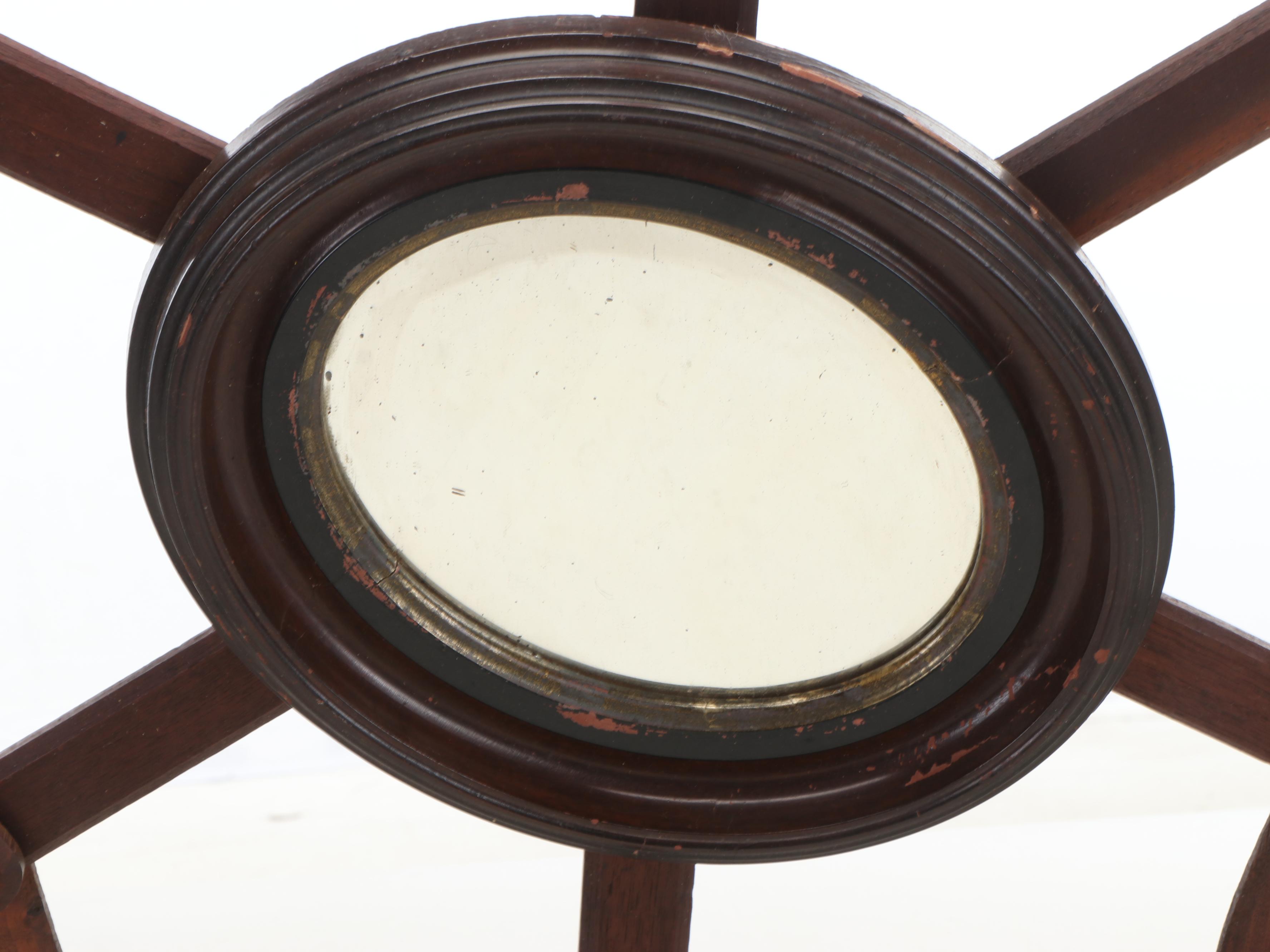 Mahogany Wood Accordion Pegs With Oval Mirror