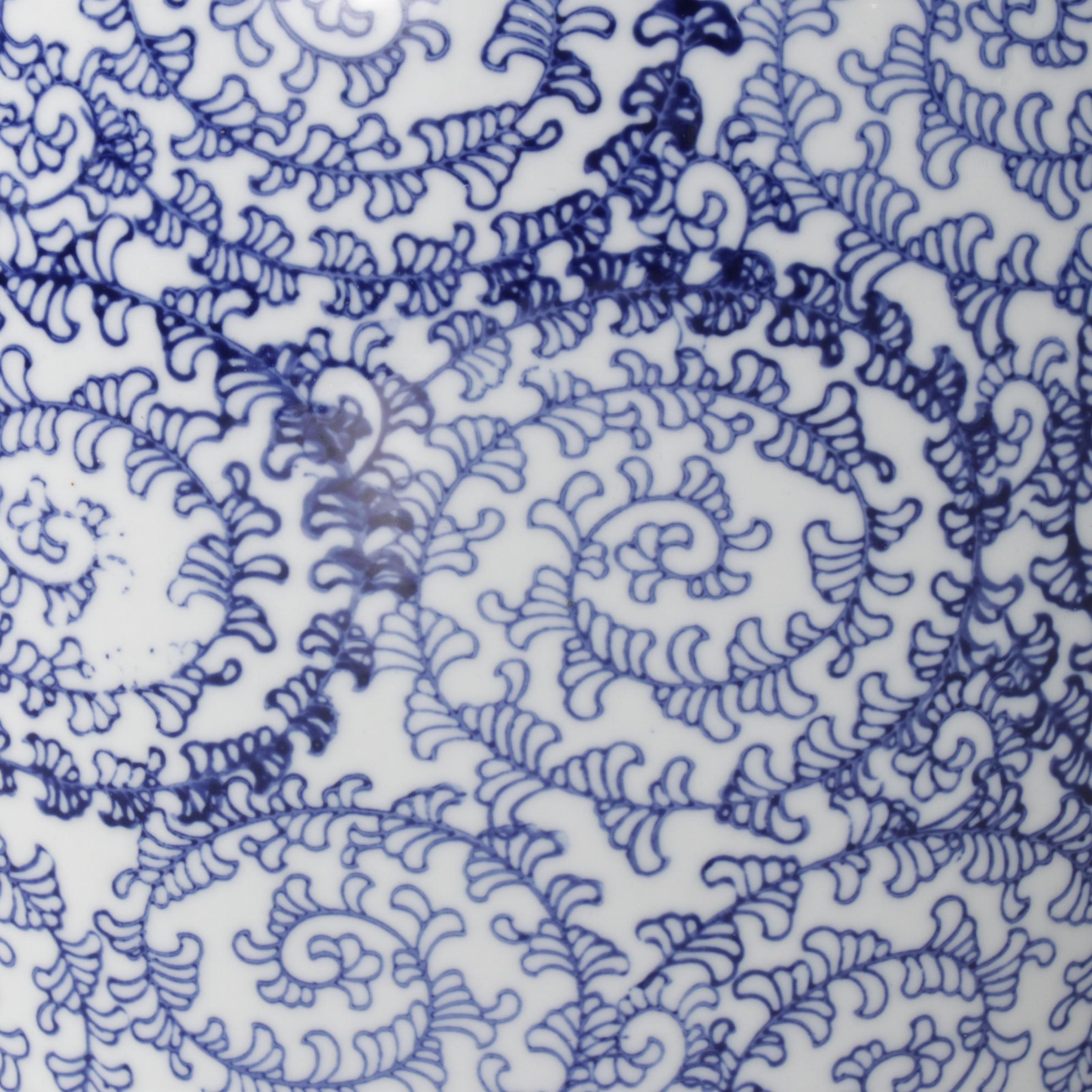 Blue and White Ceramic Ginger Jar Form Table Lamps, Pair