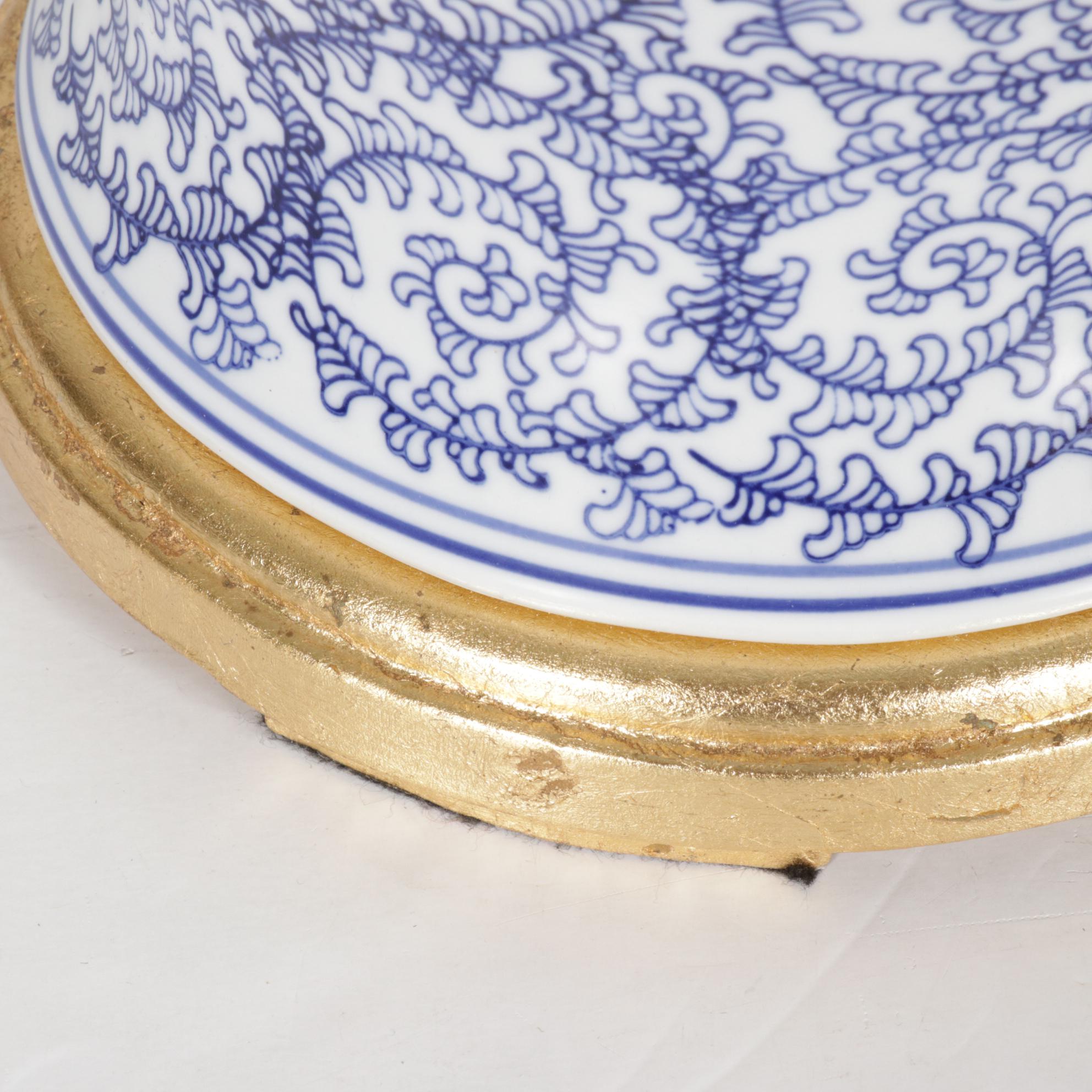 Blue and White Ceramic Ginger Jar Form Table Lamps, Pair