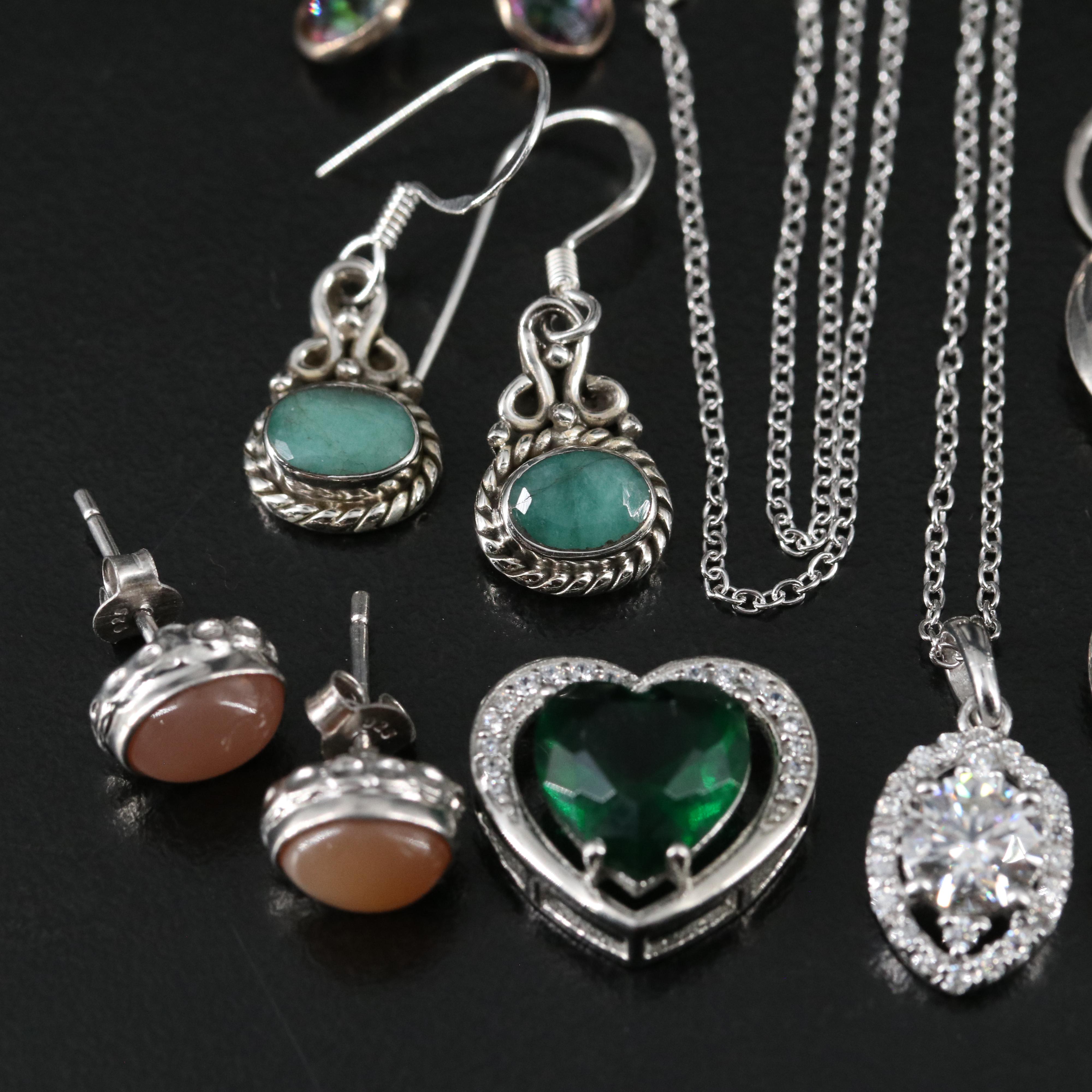 14 Assorted Sterling Silver Rings, Necklaces, Earrings, and Pendants