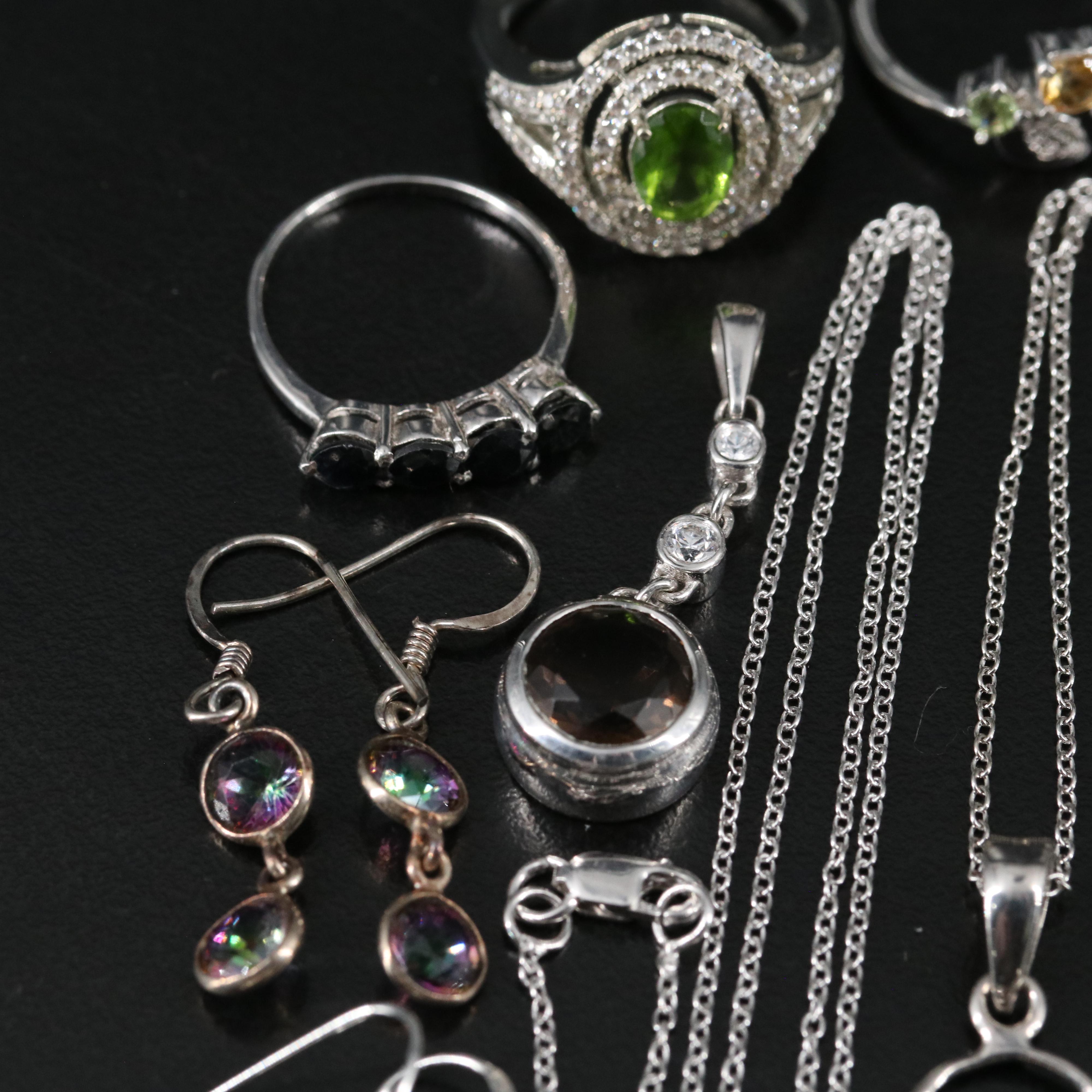 14 Assorted Sterling Silver Rings, Necklaces, Earrings, and Pendants