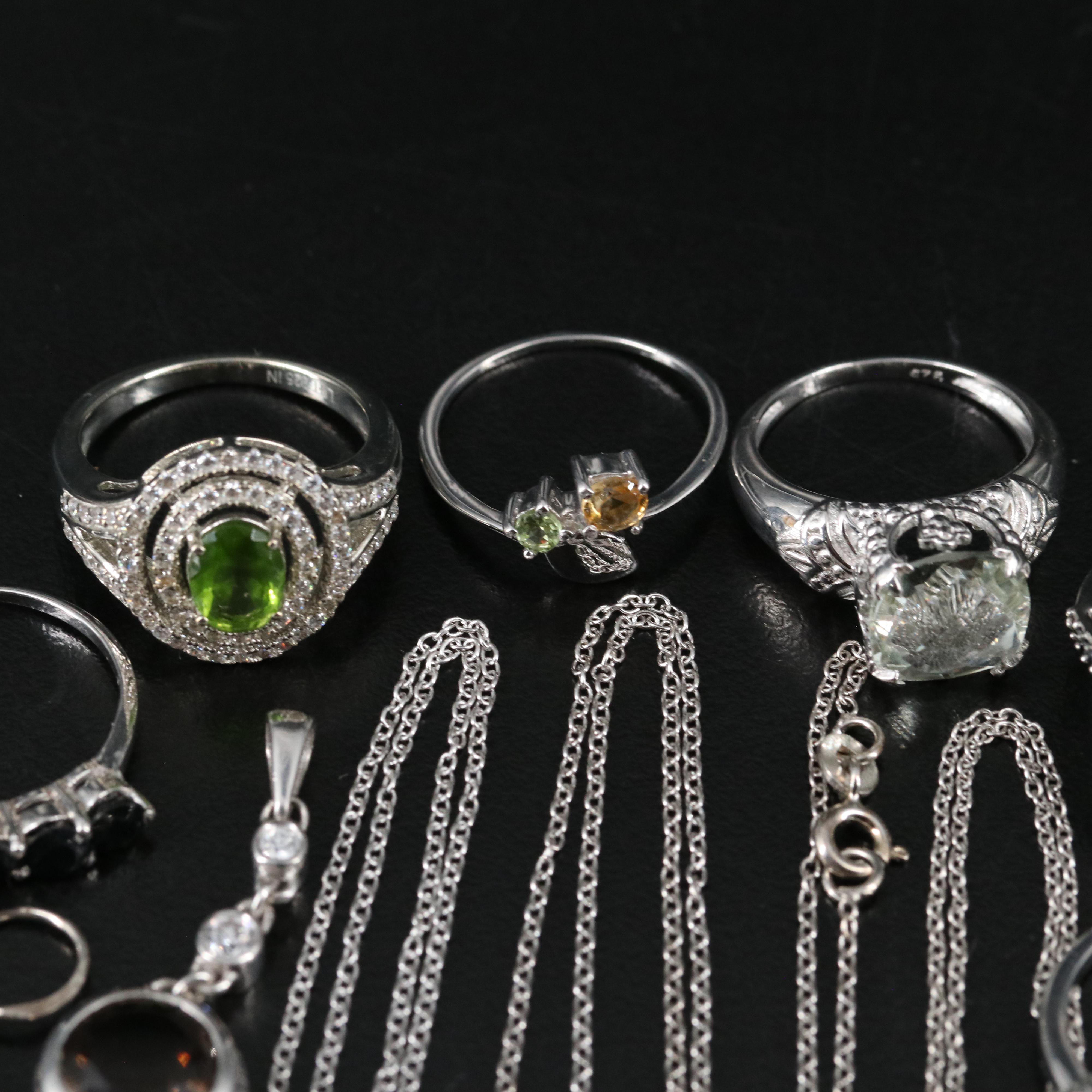 14 Assorted Sterling Silver Rings, Necklaces, Earrings, and Pendants