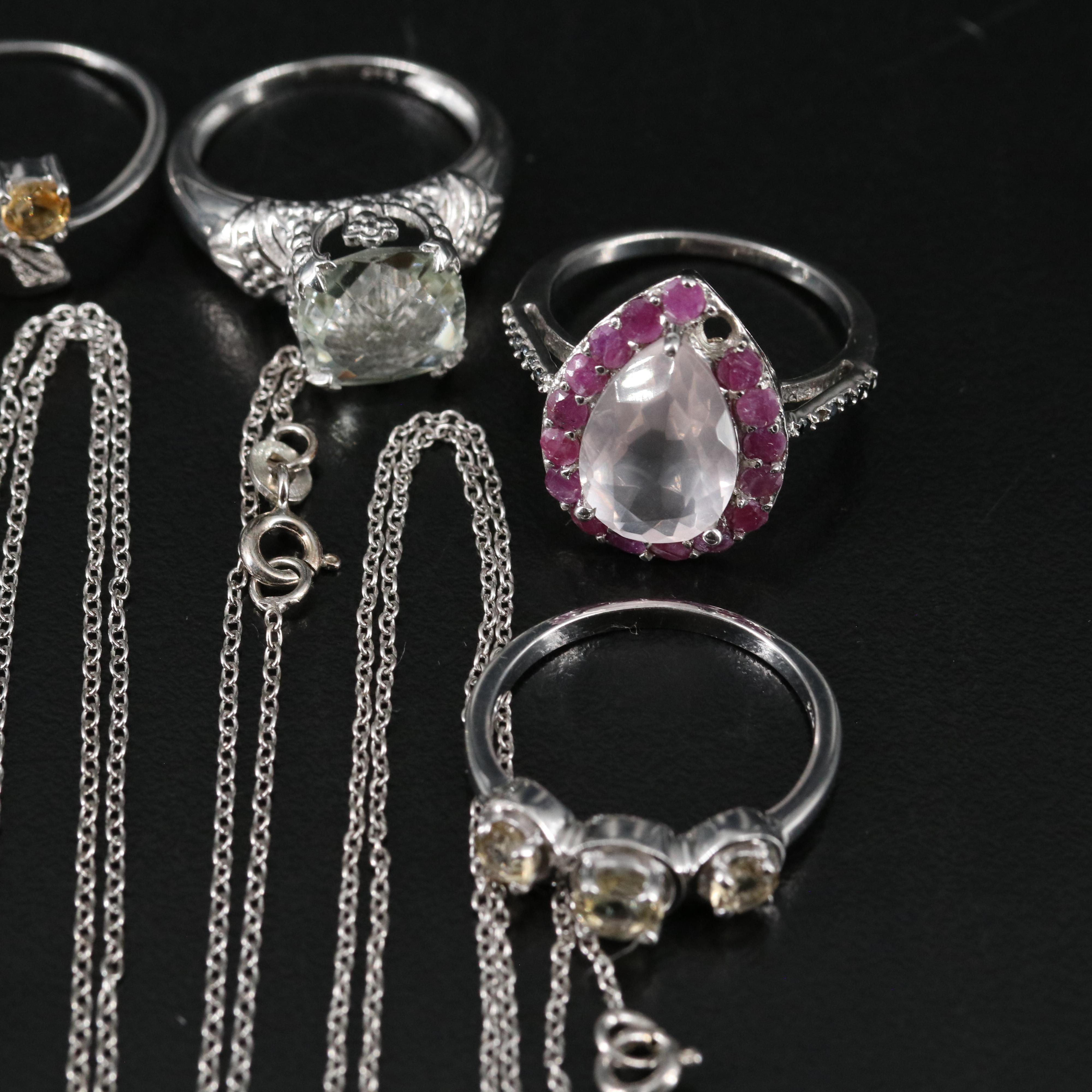 14 Assorted Sterling Silver Rings, Necklaces, Earrings, and Pendants