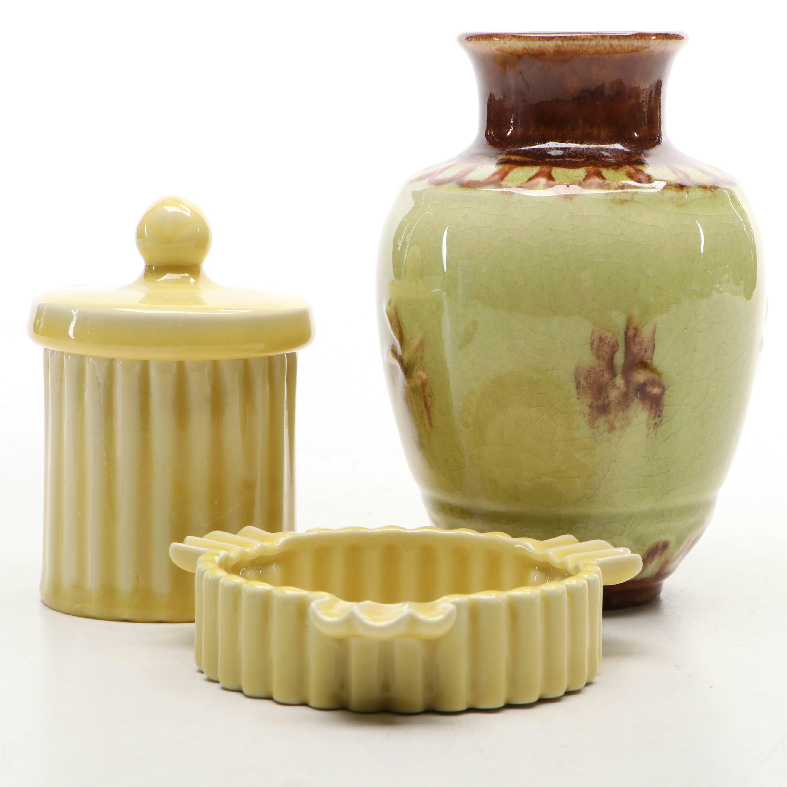 Rookwood Pottery Ashtray and Cigarette Jar Set with Vase, Mid-20th Century