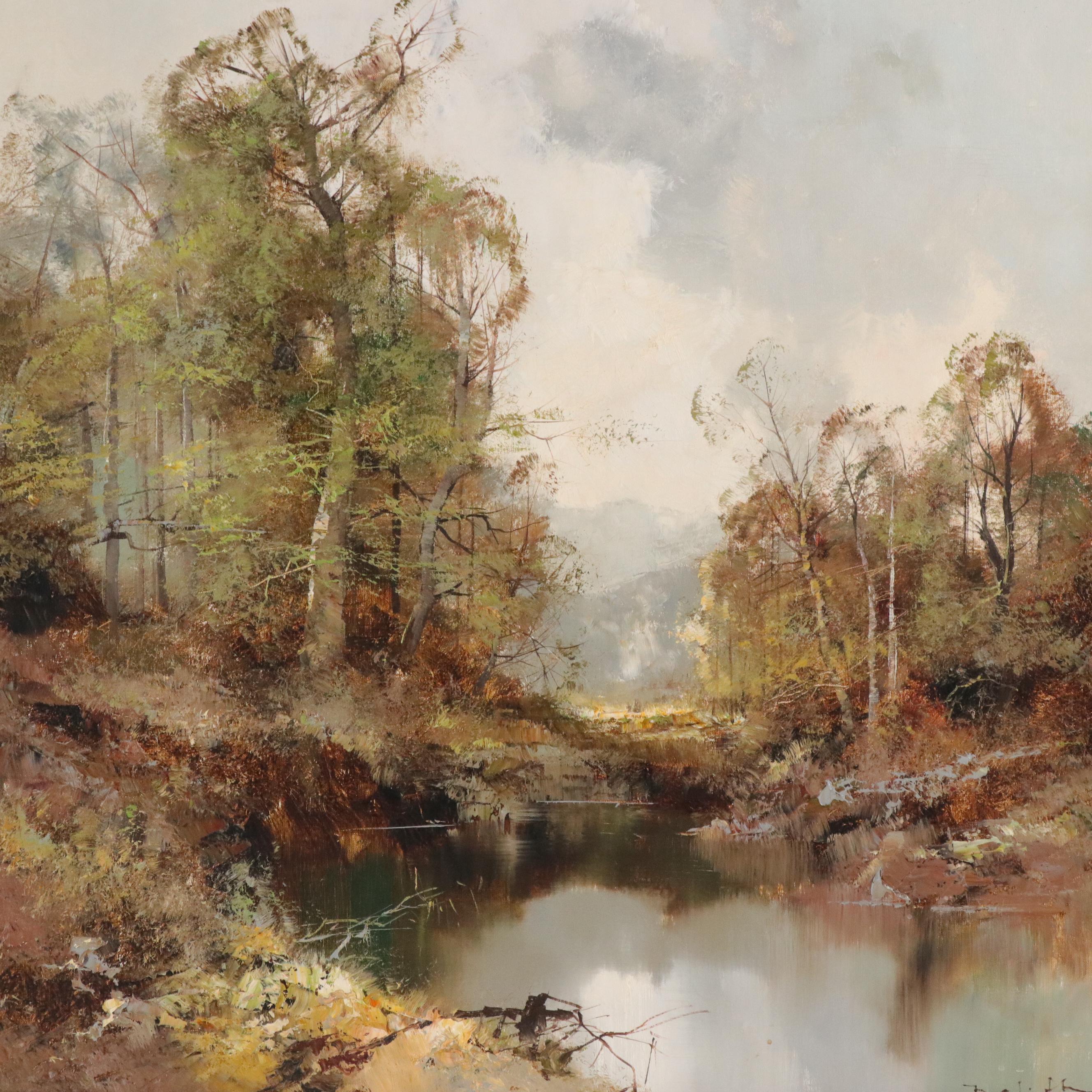 Henze Forest Landscape Oil Painting, Late 20th Century