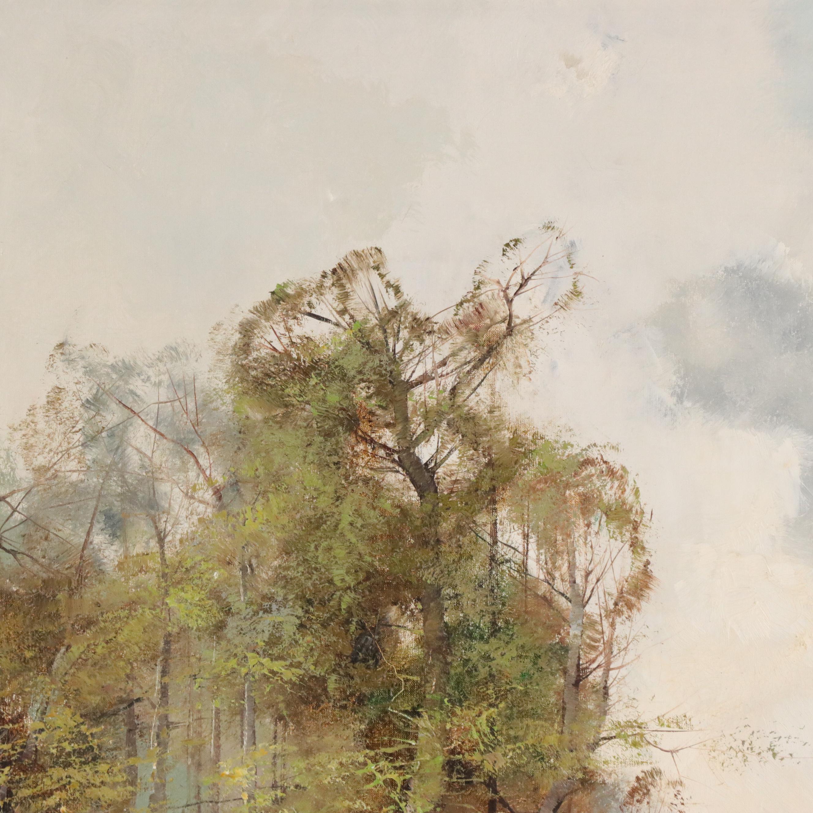 Henze Forest Landscape Oil Painting, Late 20th Century