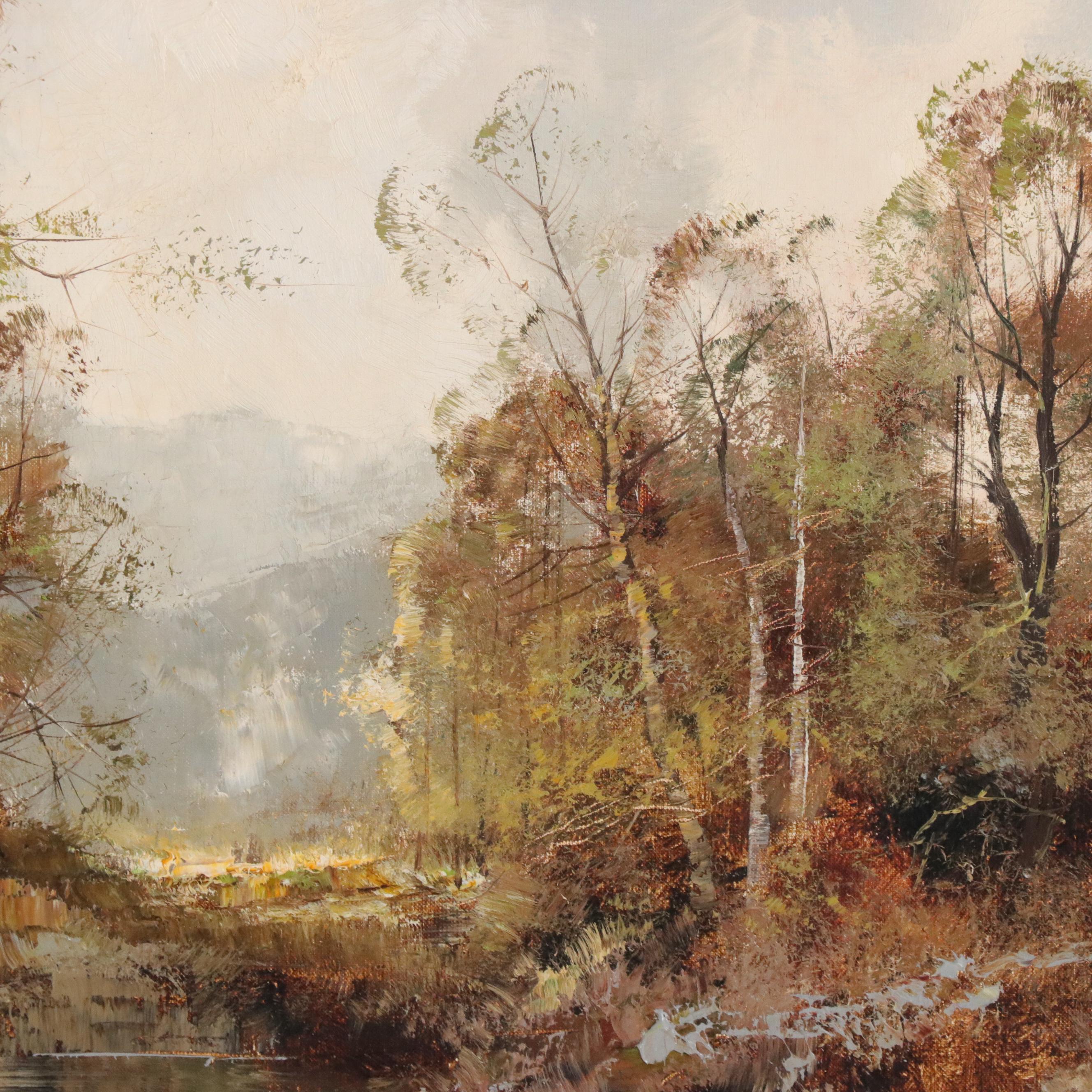 Henze Forest Landscape Oil Painting, Late 20th Century