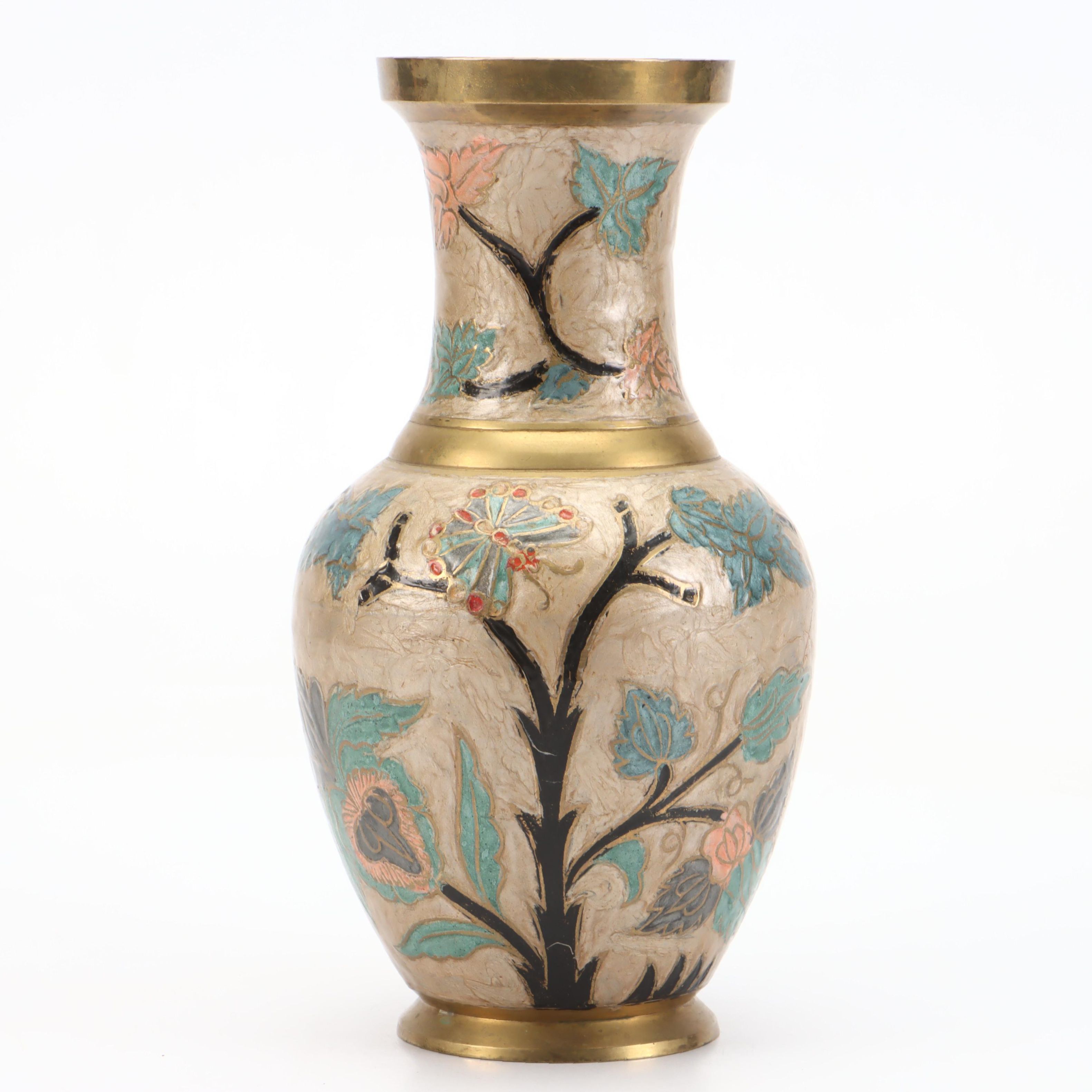 Indian Enameled Brass Vase