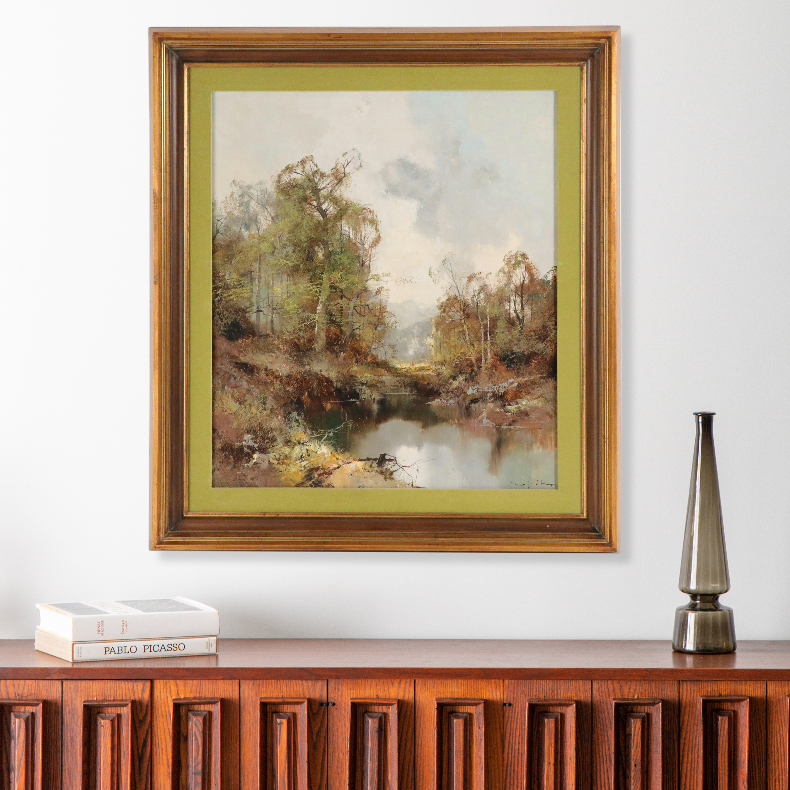 Henze Forest Landscape Oil Painting, Late 20th Century