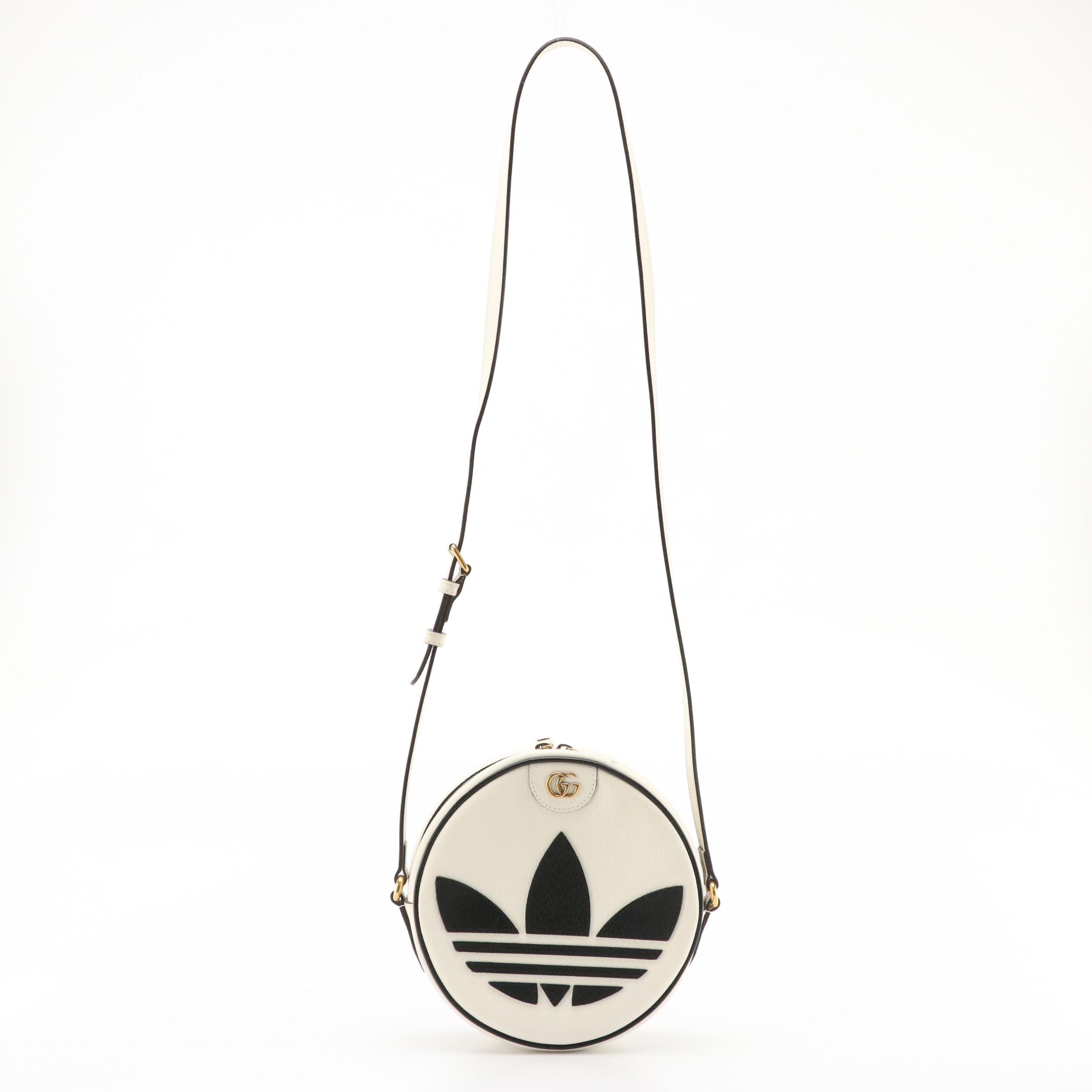 adidas x Gucci Ophidia Round Bag in Off White/Black Cinghiale Leather with Box
