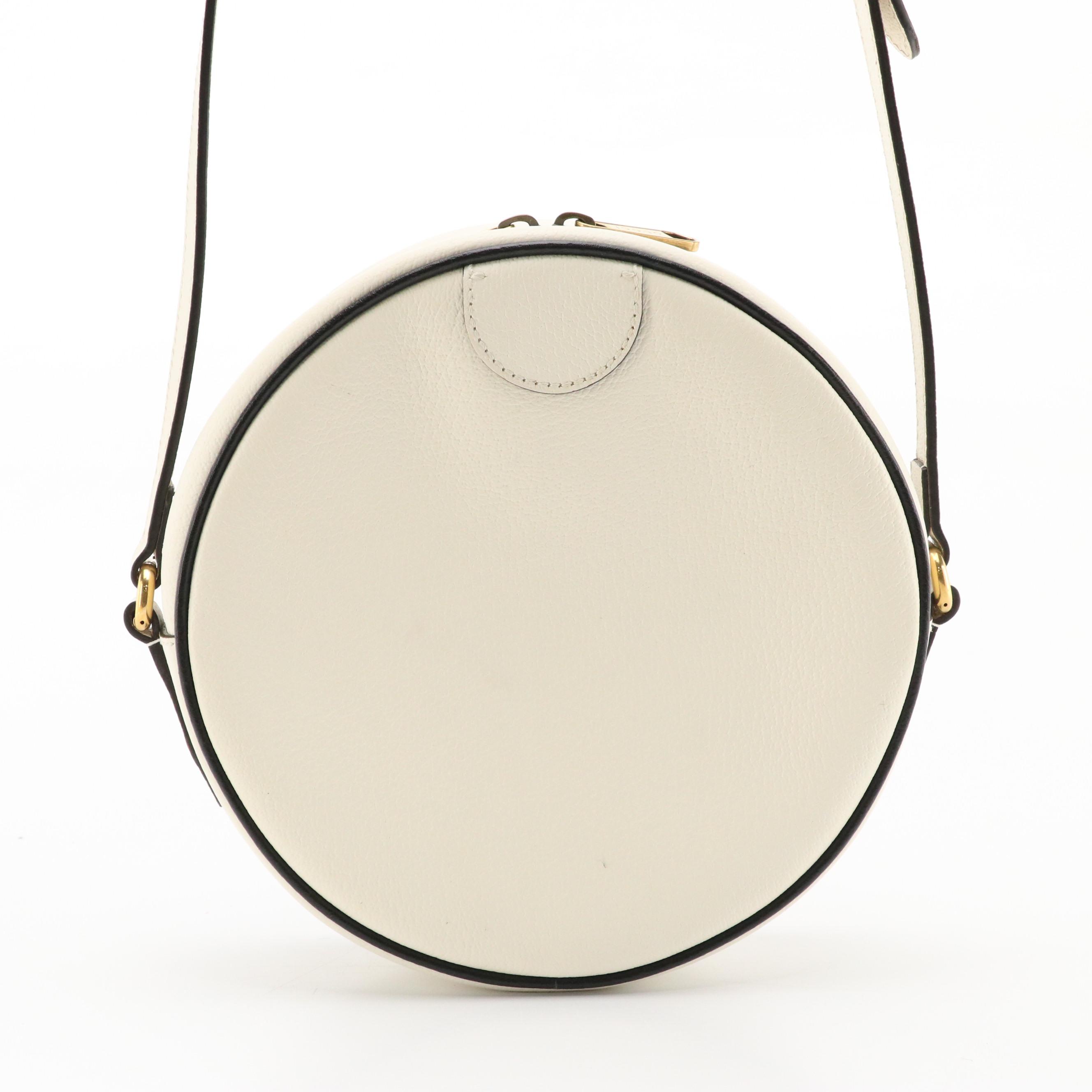 adidas x Gucci Ophidia Round Bag in Off White/Black Cinghiale Leather with Box