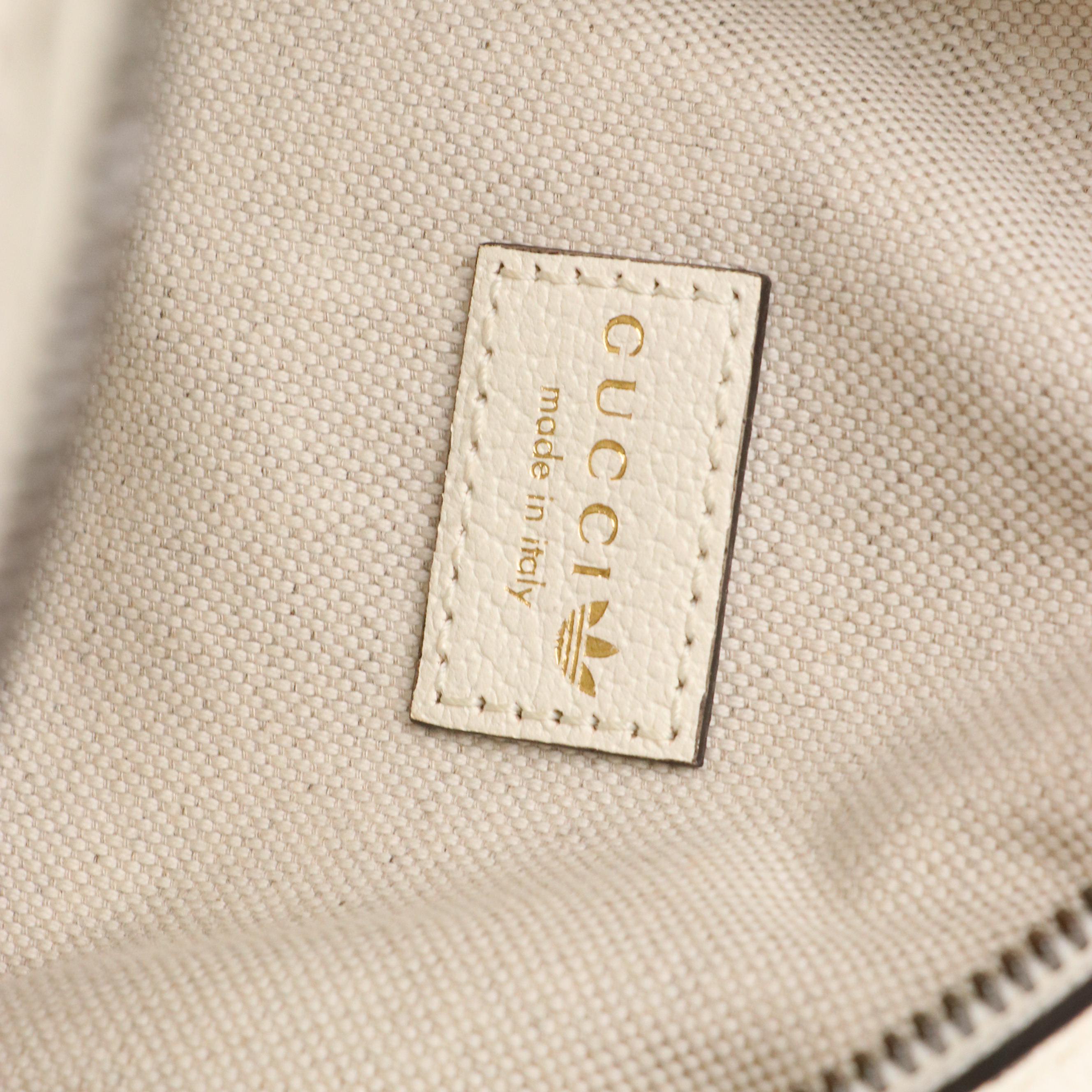 adidas x Gucci Ophidia Round Bag in Off White/Black Cinghiale Leather with Box