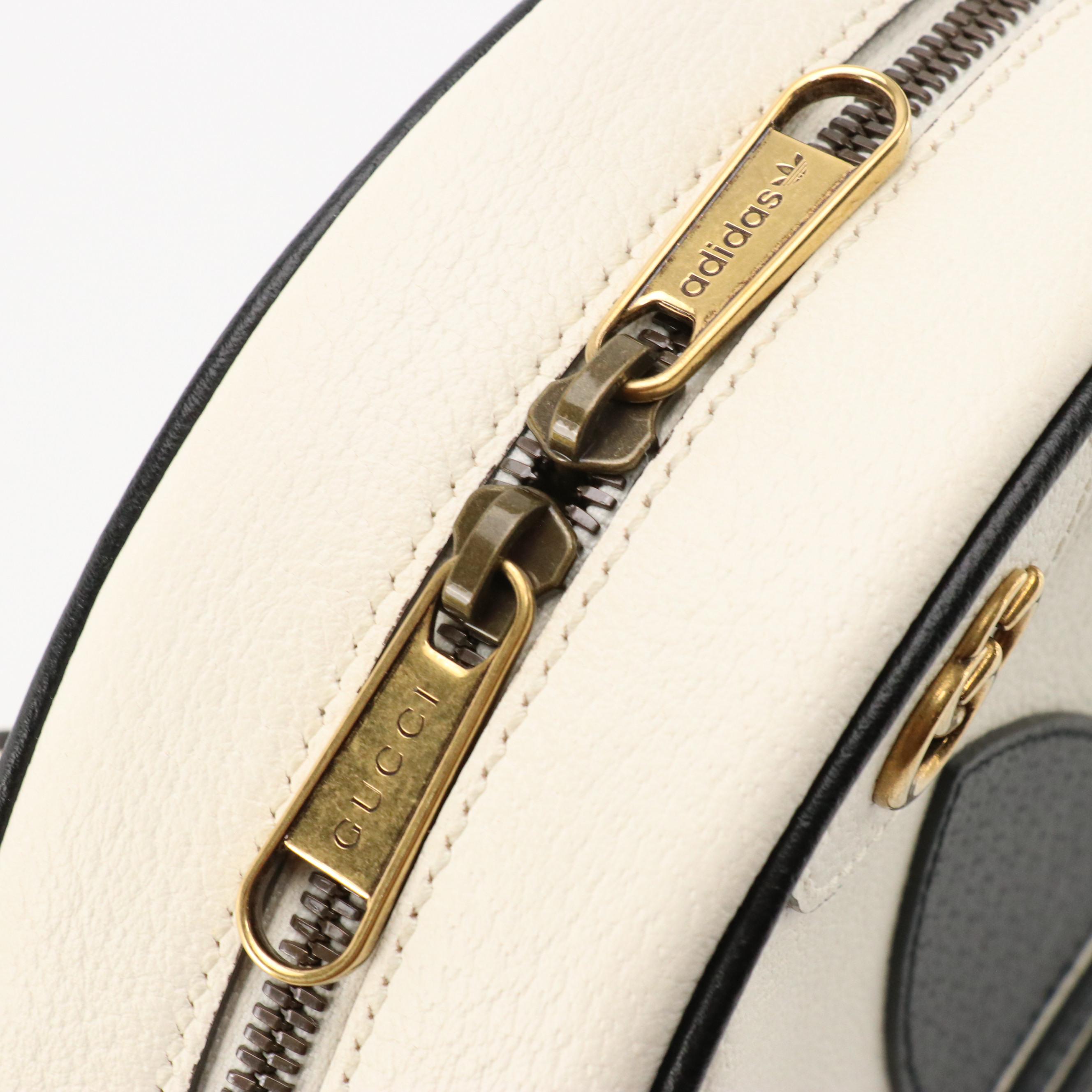 adidas x Gucci Ophidia Round Bag in Off White/Black Cinghiale Leather with Box