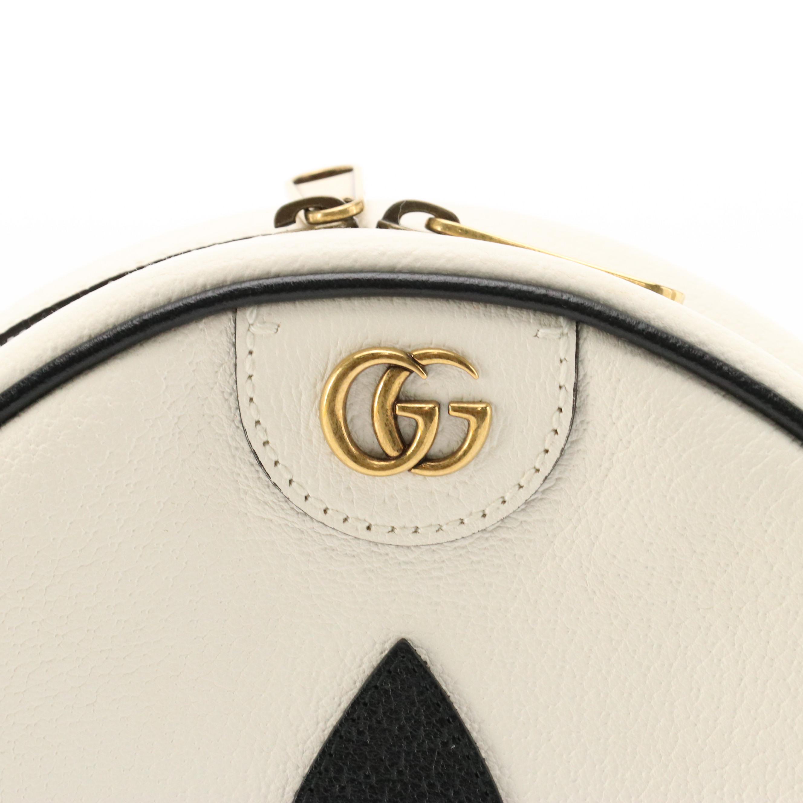 adidas x Gucci Ophidia Round Bag in Off White/Black Cinghiale Leather with Box