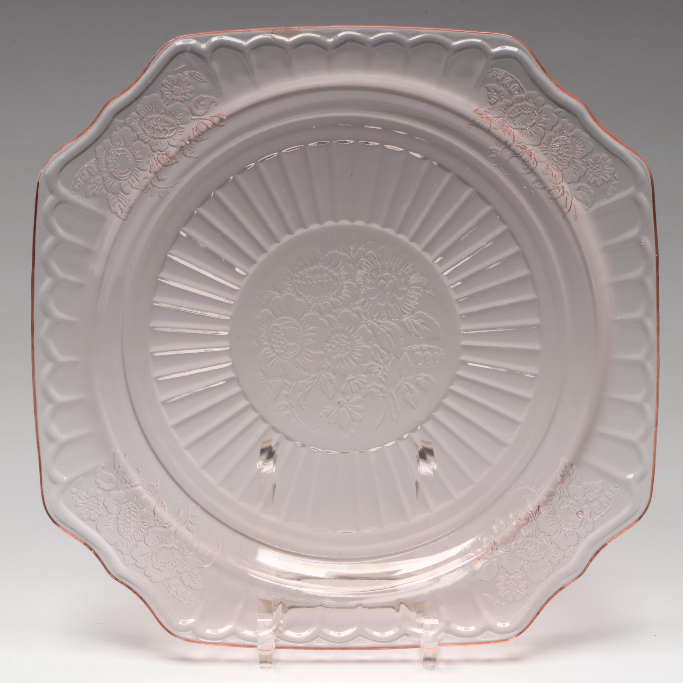 Anchor Hocking Glass "Mayfair Pink" Footed Cake Plate and Platter, 1931–1937