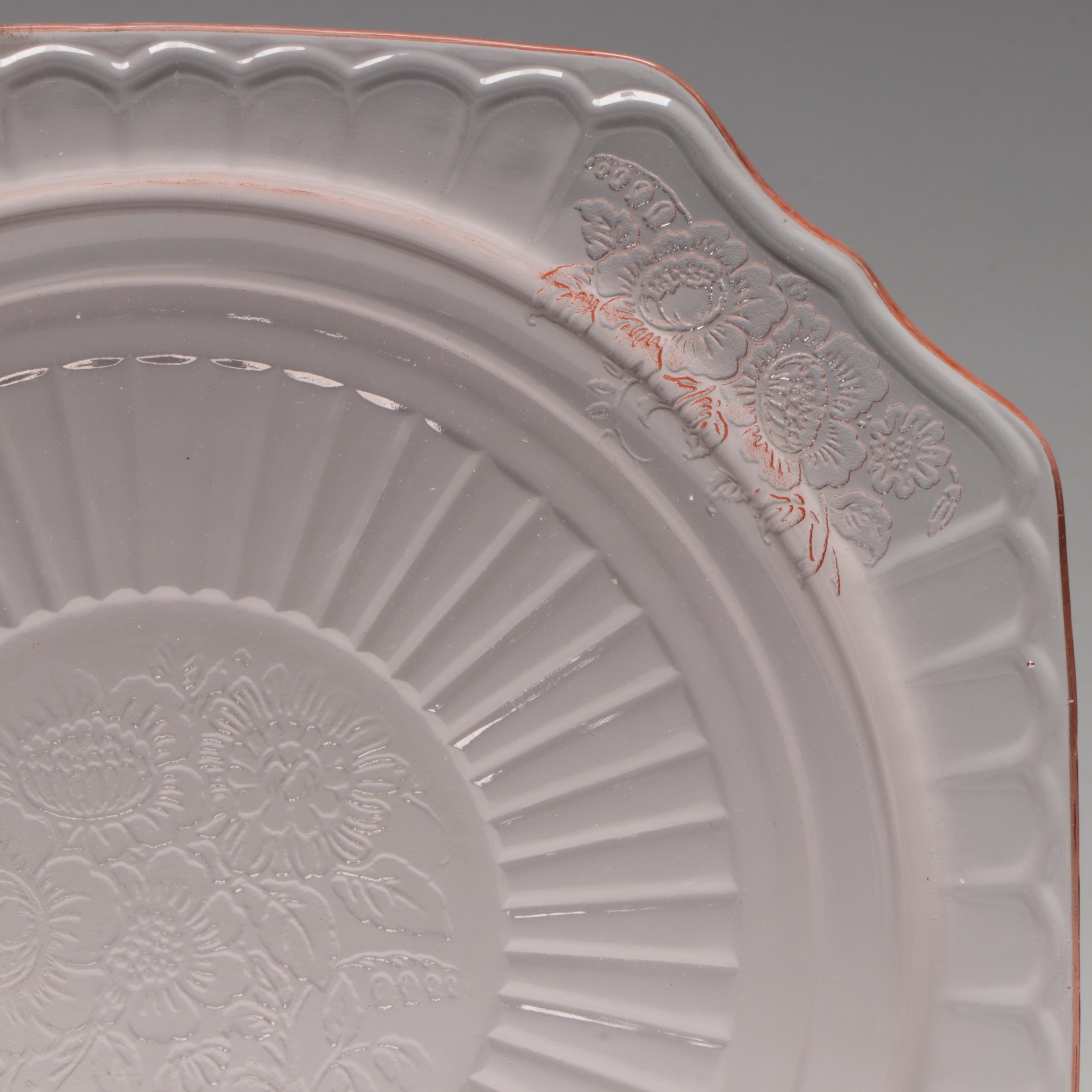 Anchor Hocking Glass "Mayfair Pink" Footed Cake Plate and Platter, 1931–1937
