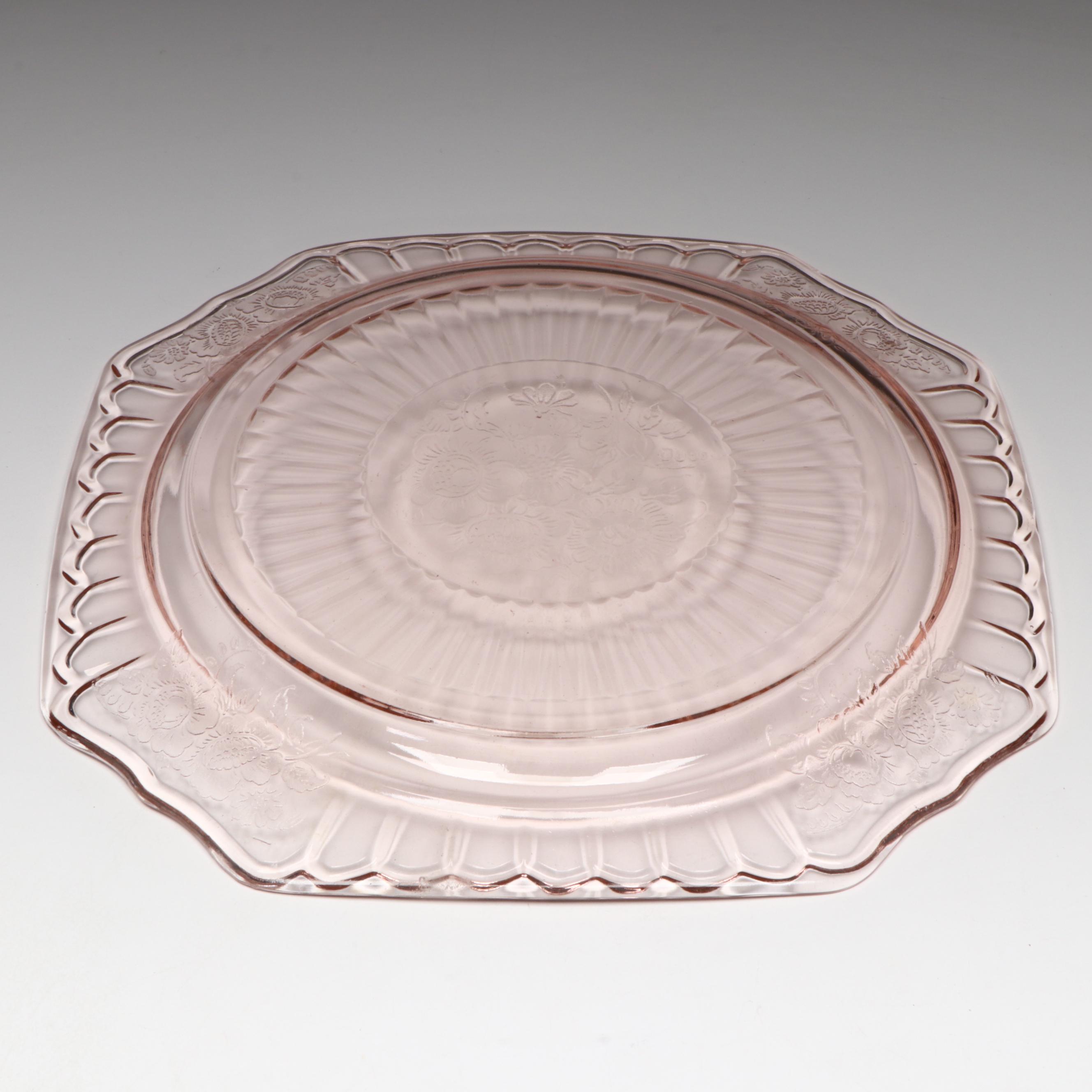 Anchor Hocking Glass "Mayfair Pink" Footed Cake Plate and Platter, 1931–1937