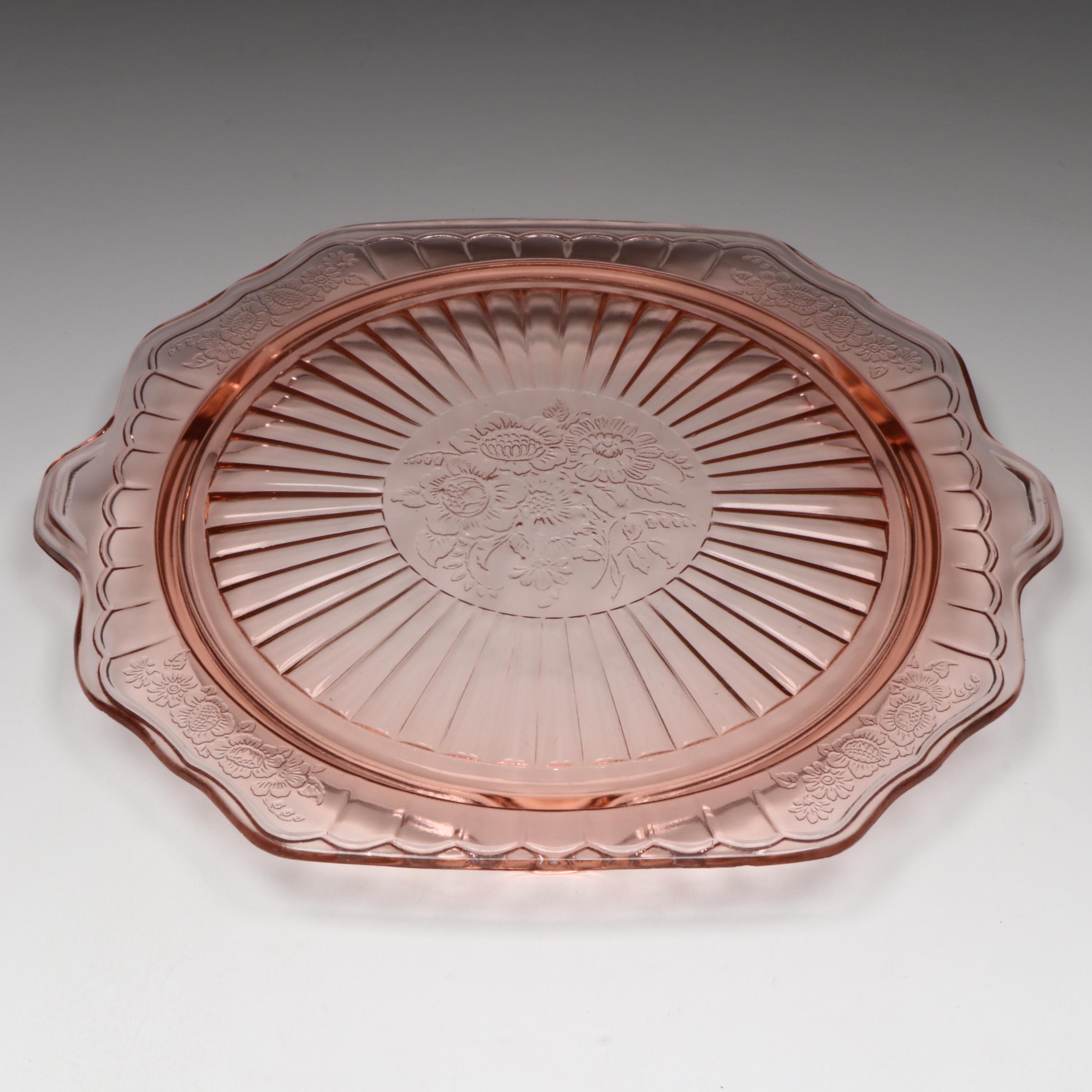 Anchor Hocking Glass "Mayfair Pink" Footed Cake Plate and Platter, 1931–1937