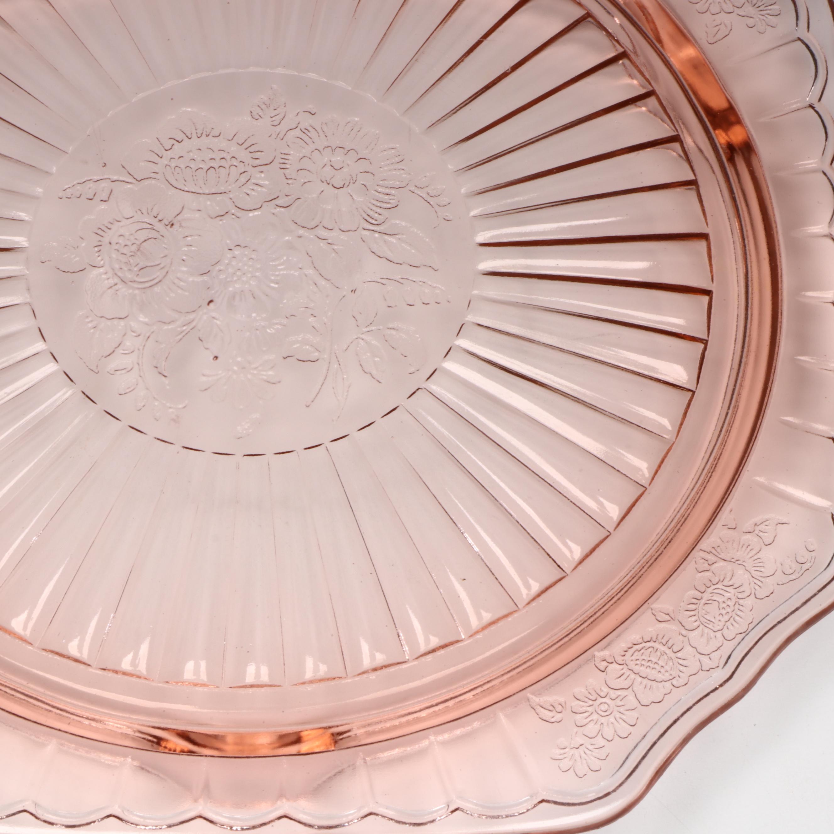 Anchor Hocking Glass "Mayfair Pink" Footed Cake Plate and Platter, 1931–1937