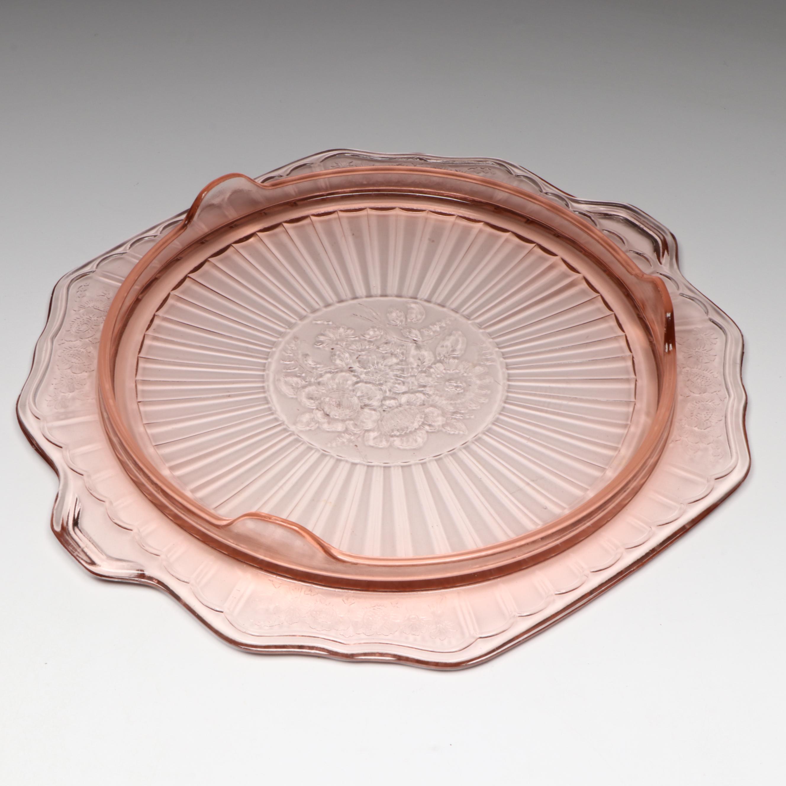 Anchor Hocking Glass "Mayfair Pink" Footed Cake Plate and Platter, 1931–1937