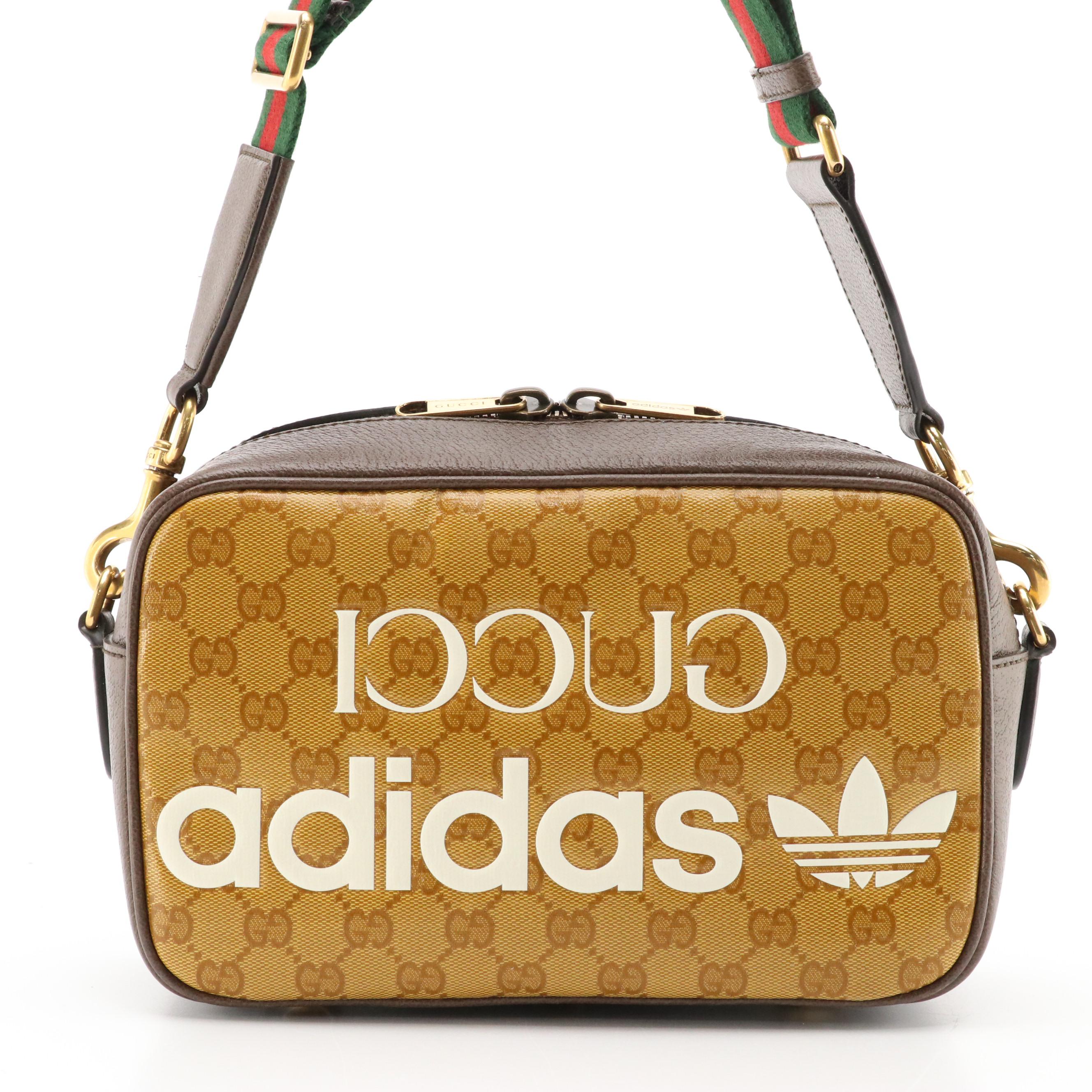 adidas x Gucci Camera Shoulder Bag in GG Crystal Canvas/Cinghiale Leather w/ Box