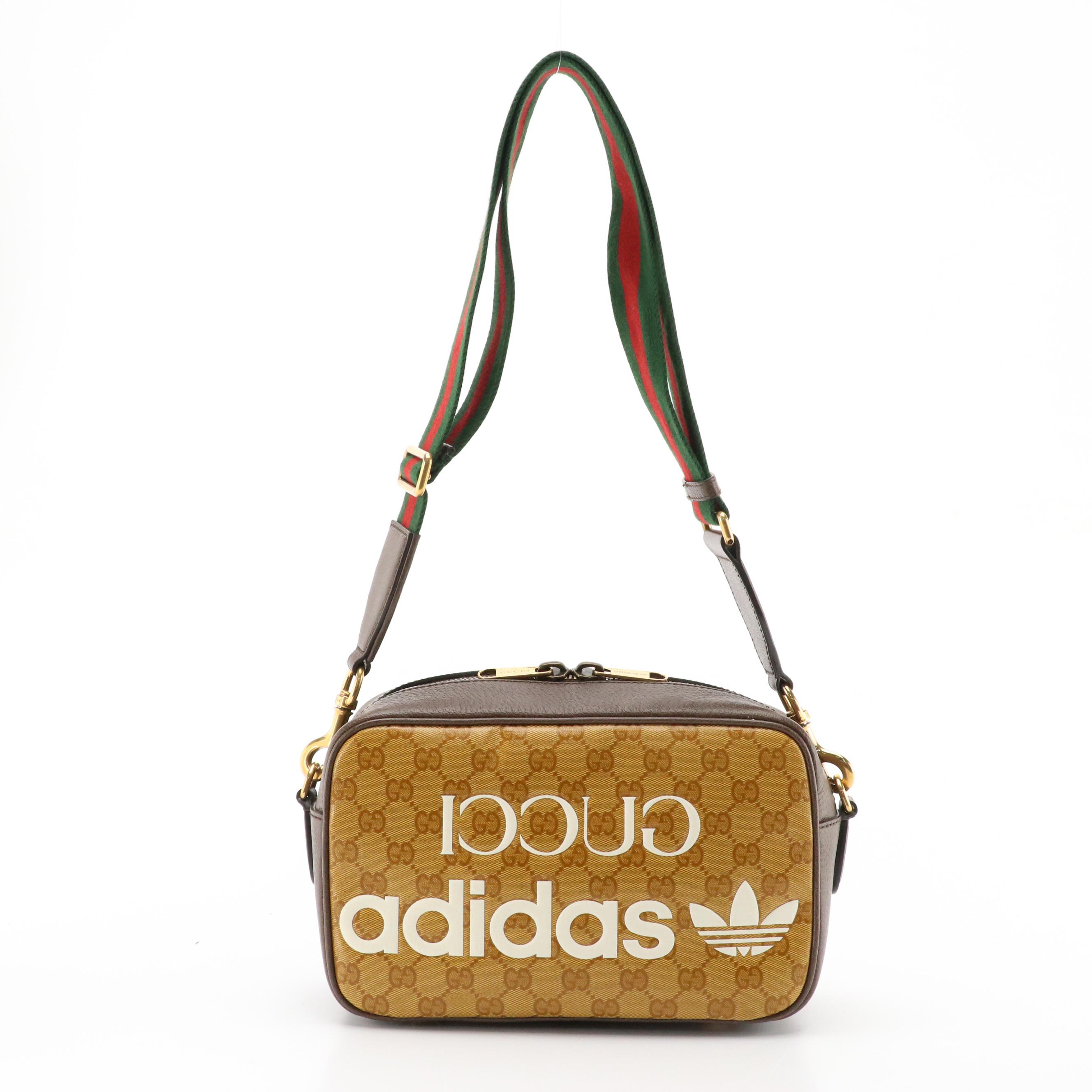 adidas x Gucci Camera Shoulder Bag in GG Crystal Canvas/Cinghiale Leather w/ Box