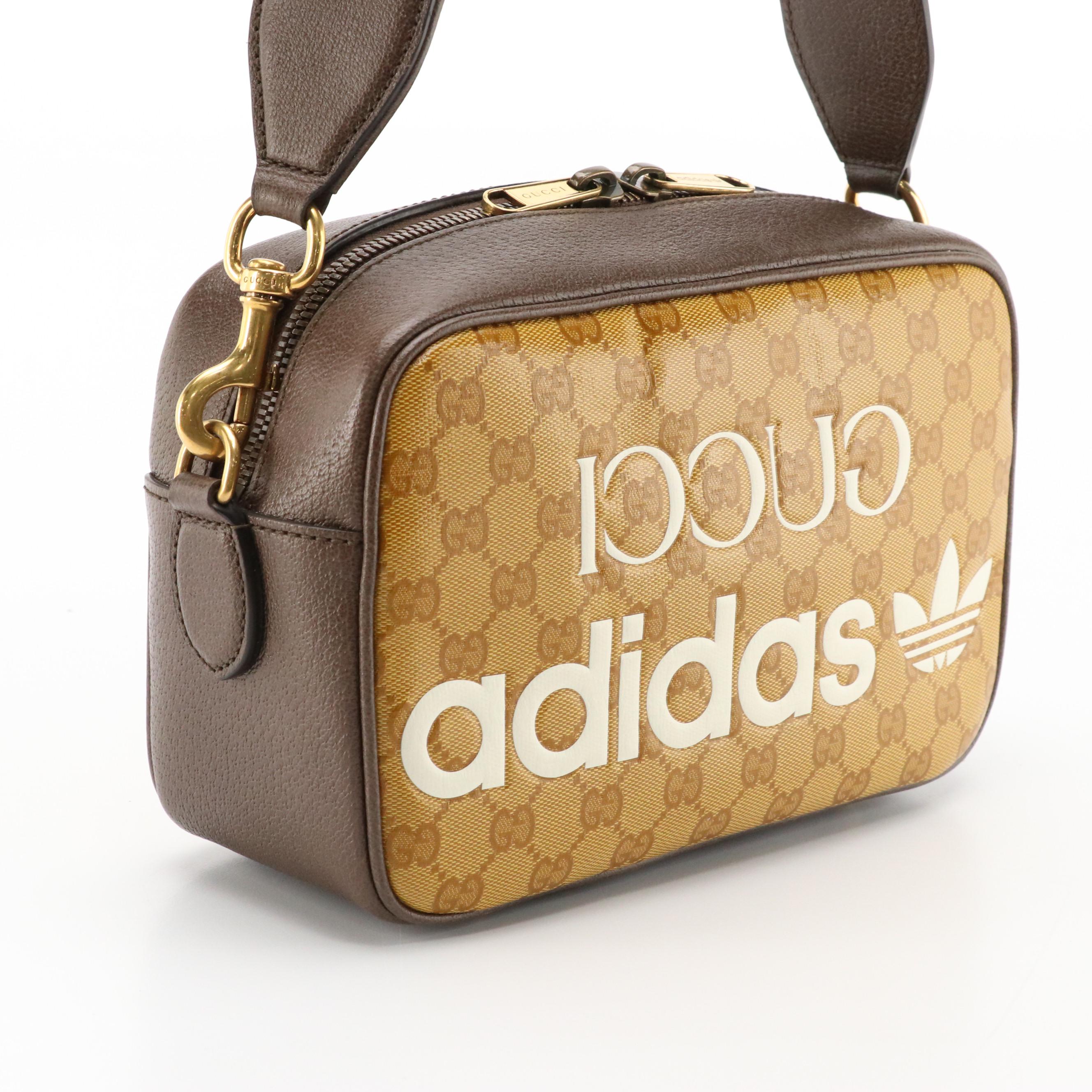 adidas x Gucci Camera Shoulder Bag in GG Crystal Canvas/Cinghiale Leather w/ Box