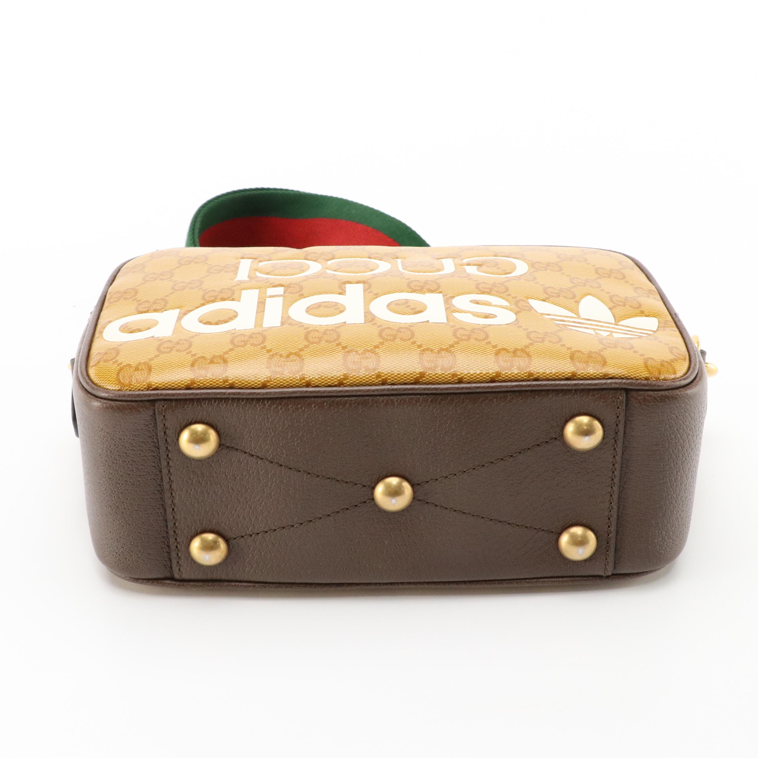 adidas x Gucci Camera Shoulder Bag in GG Crystal Canvas/Cinghiale Leather w/ Box