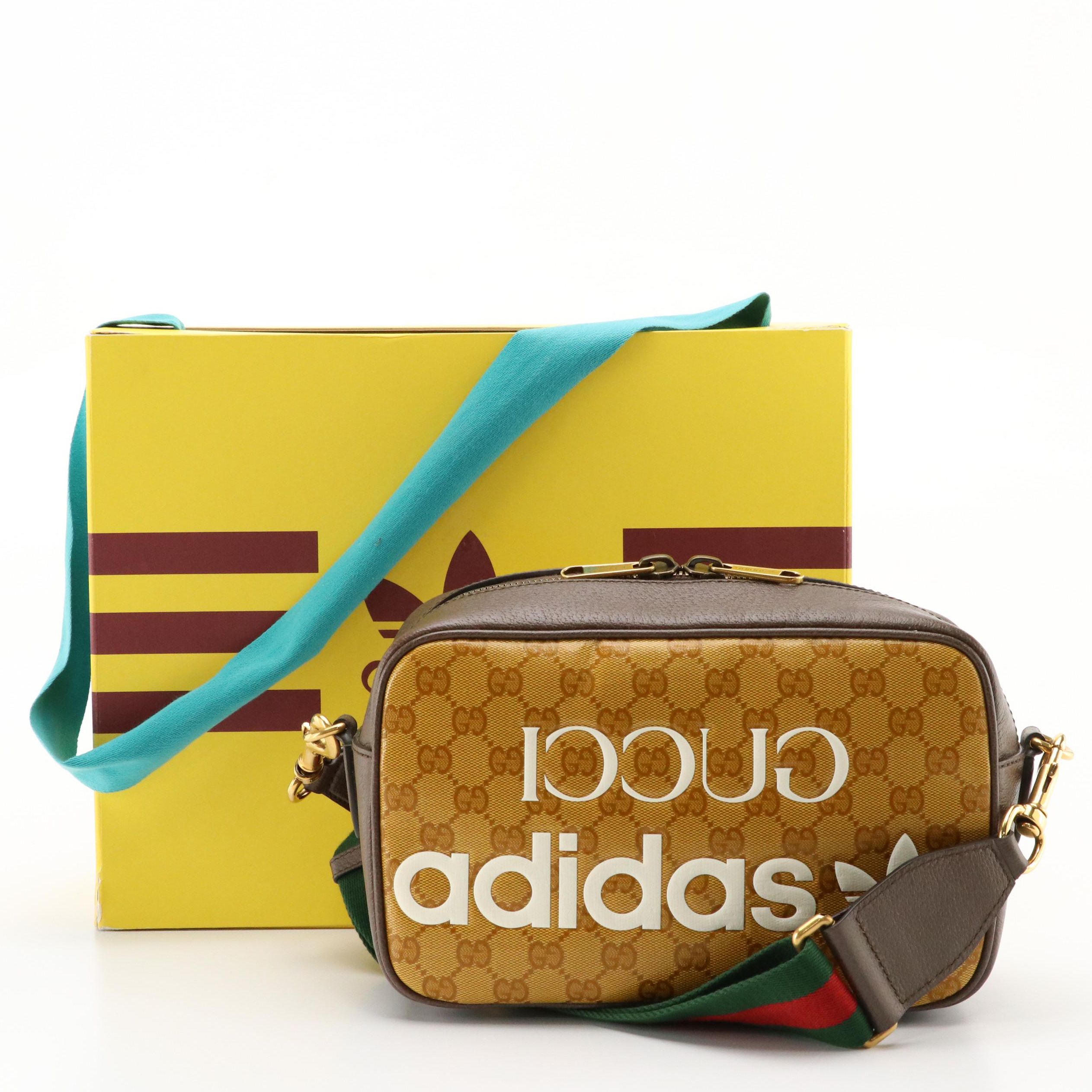 adidas x Gucci Camera Shoulder Bag in GG Crystal Canvas/Cinghiale Leather w/ Box