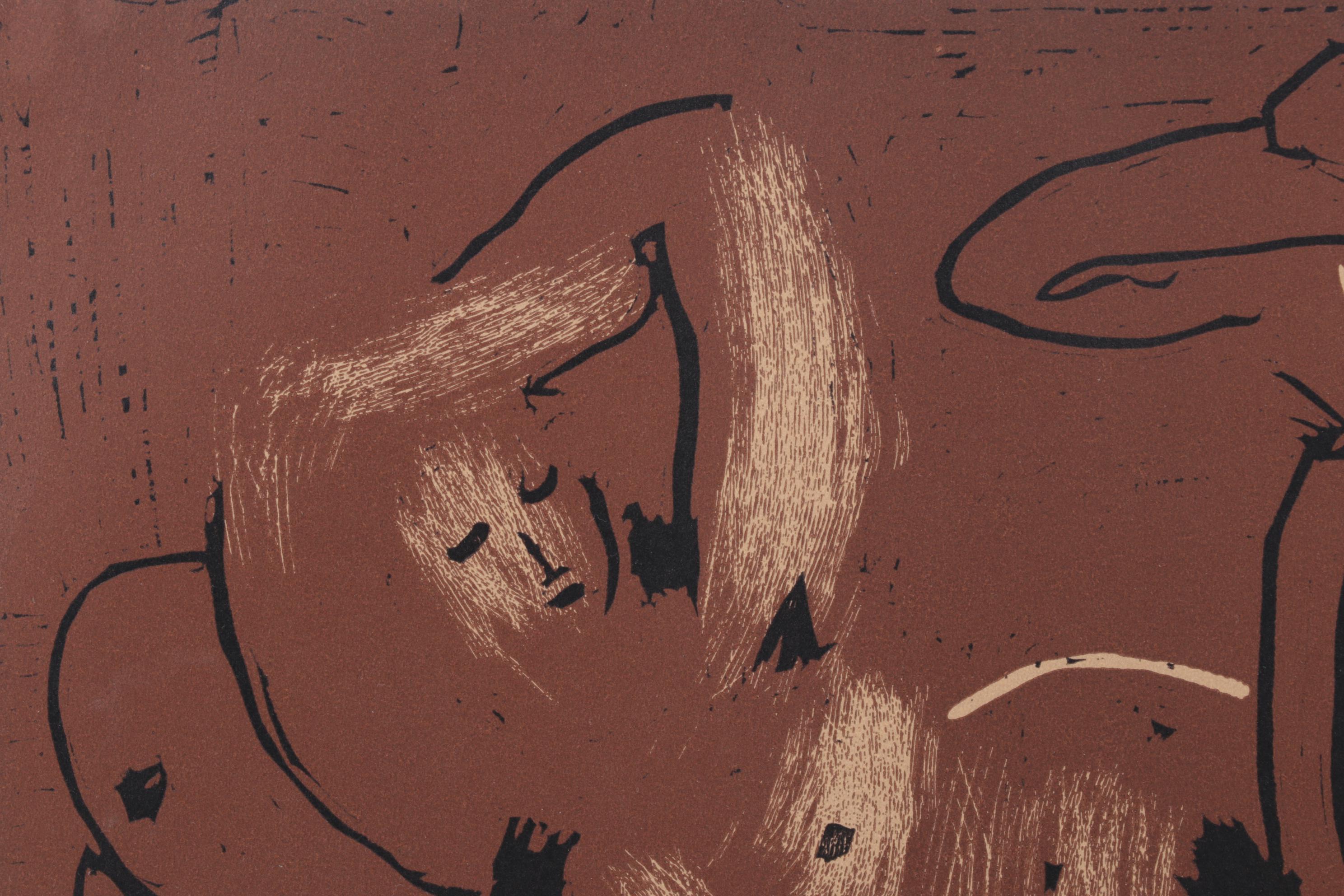 Pablo Picasso Linocut "Reclining Woman & Picador Eating Grapes", 1962