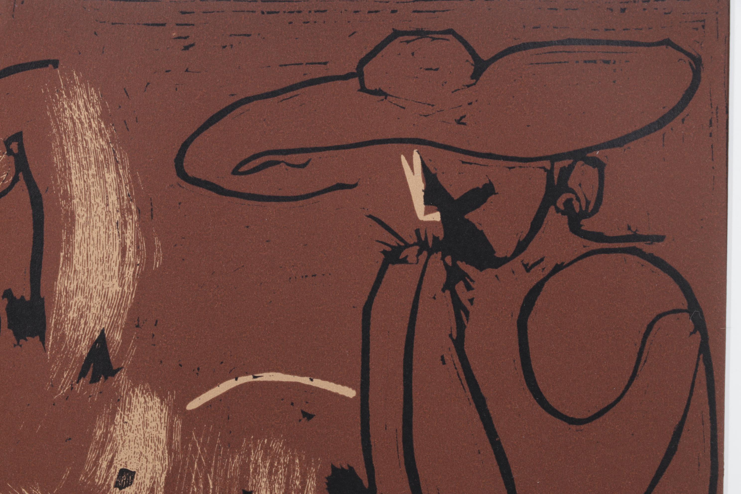 Pablo Picasso Linocut "Reclining Woman & Picador Eating Grapes", 1962