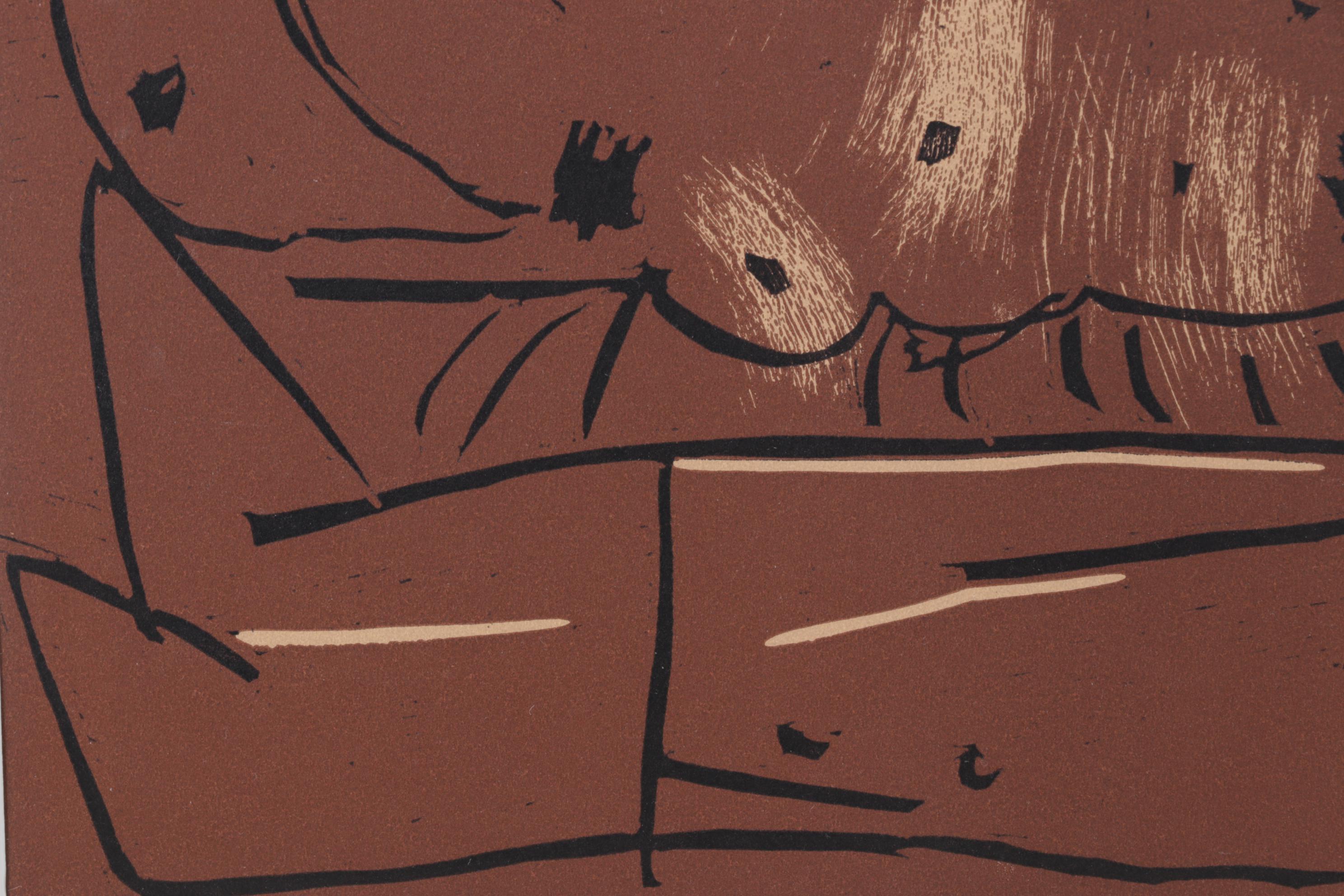 Pablo Picasso Linocut "Reclining Woman & Picador Eating Grapes", 1962