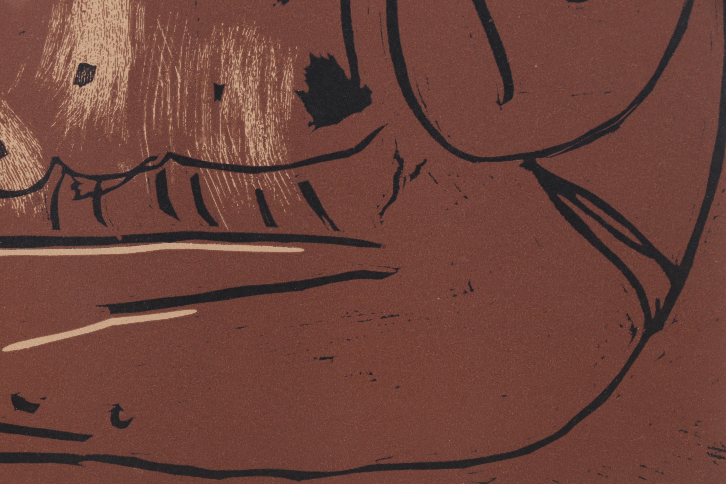 Pablo Picasso Linocut "Reclining Woman & Picador Eating Grapes", 1962