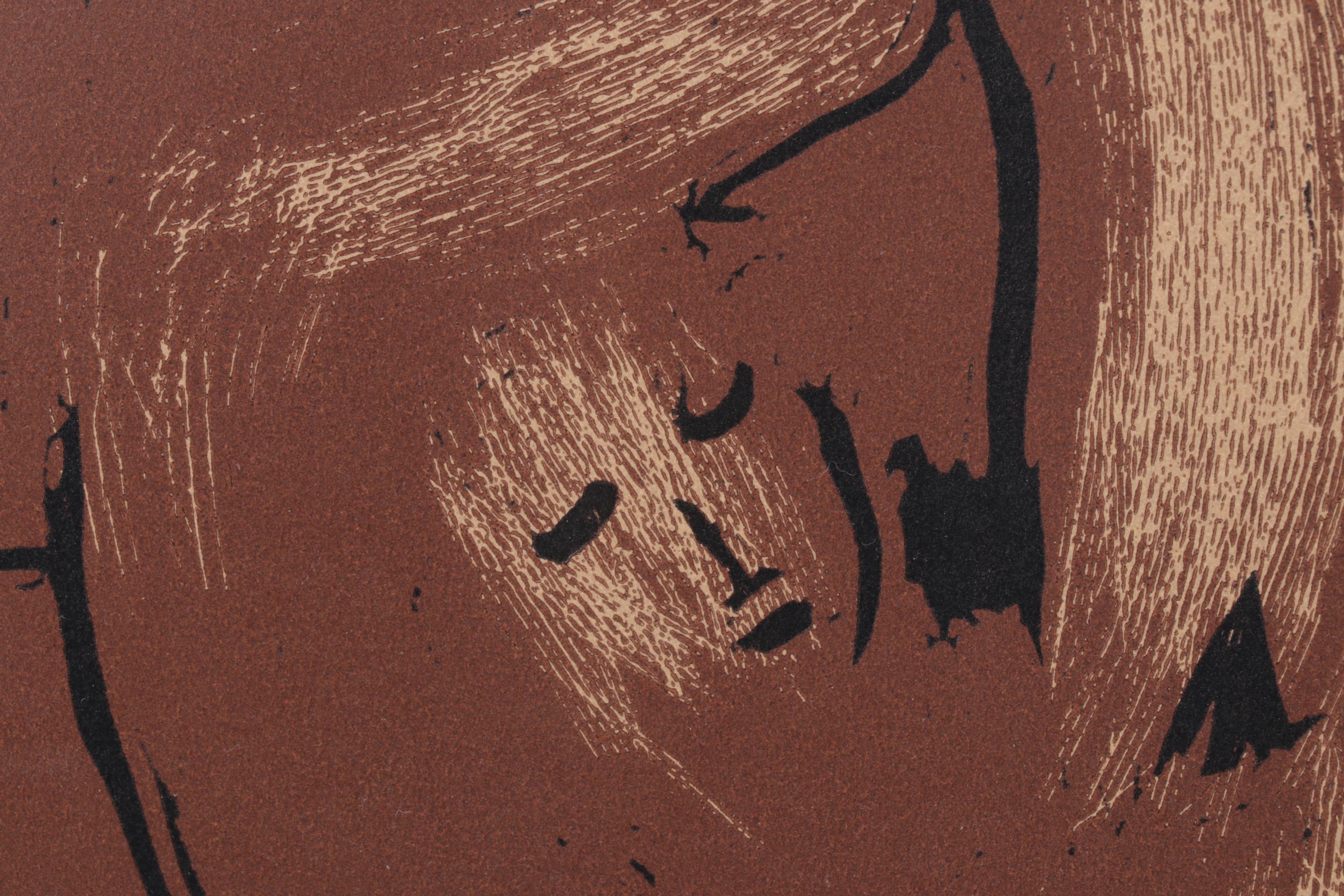 Pablo Picasso Linocut "Reclining Woman & Picador Eating Grapes", 1962